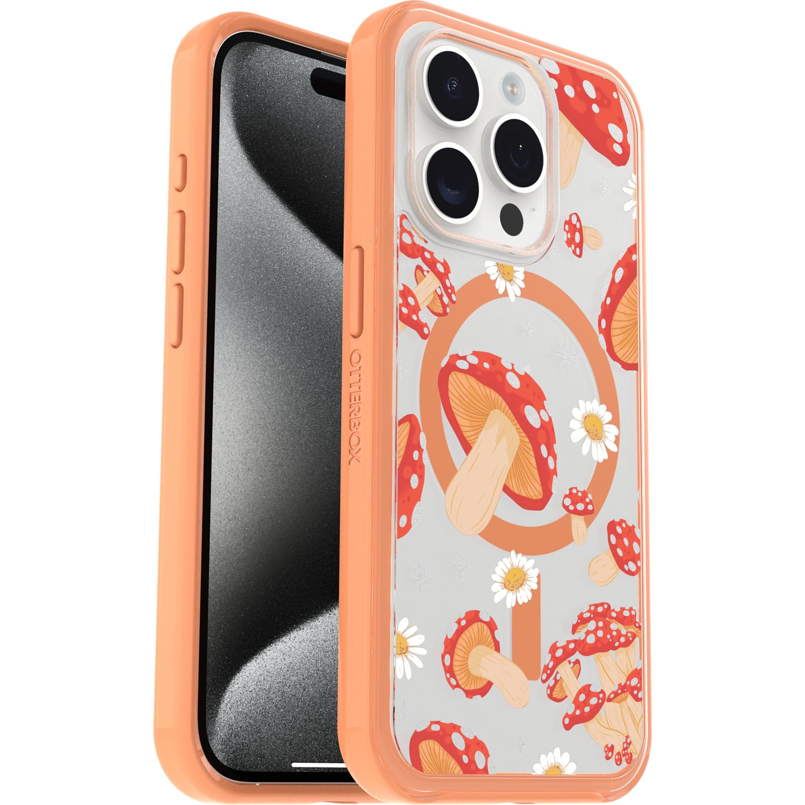 Otterbox Iphone 15 Pro (Only) Symmetry Series Clear Case   Fungi (Orange), Snaps To Magsafe, Ultra Sleek, Raised Edges Protect C