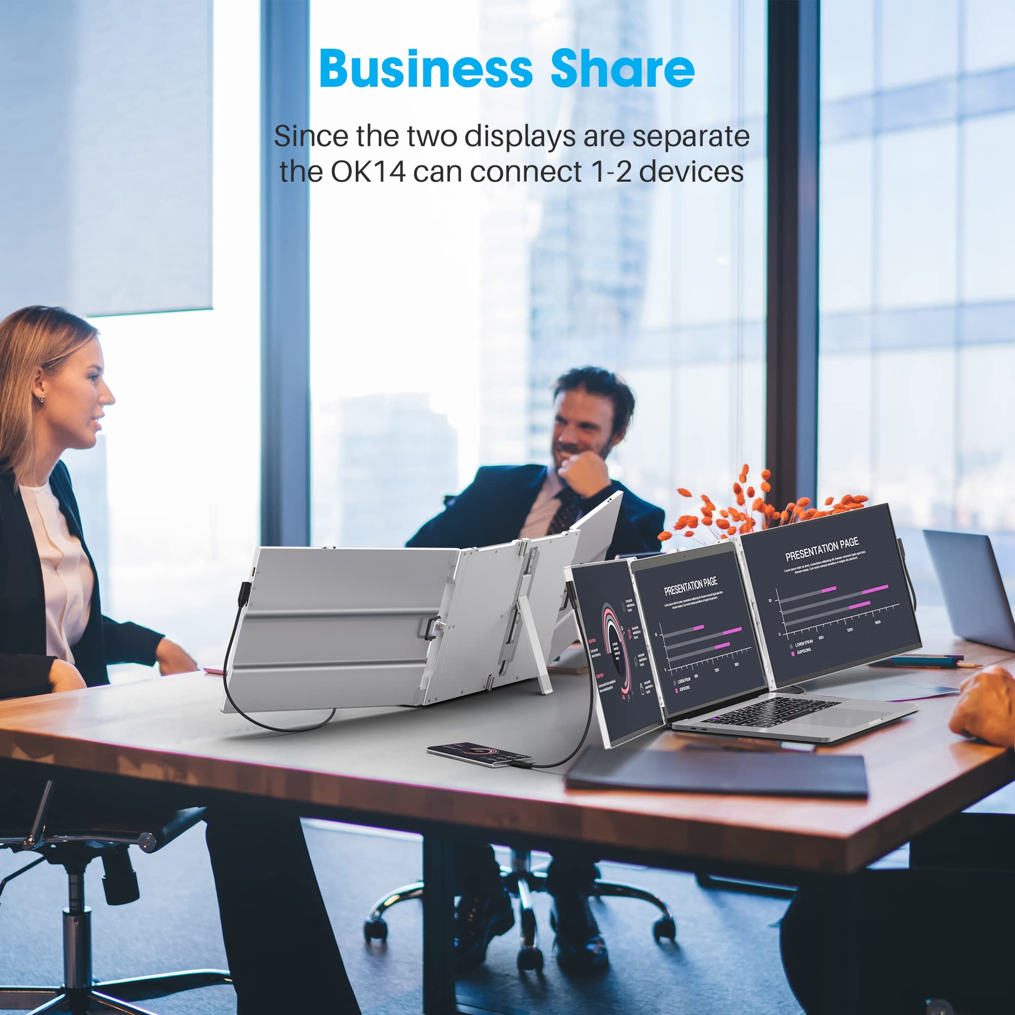 Oiiwak 14Inch Triple Portable Monitor For 13 16'' Laptop, Aluminum Alloy 1200P Tri Screen Monitor Extender With Hdmi & Usb C Por