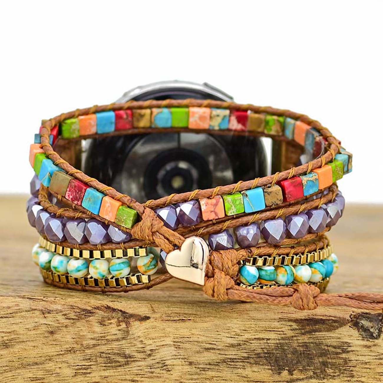 Somesame Compatible With Samsung Galaxy Watch 6/5/4/Active 2 40Mm 44Mm Band/Watch 6 Classic/Galaxy Watch 5 Pro 45Mm/Watch 4 Classic,20Mm Boho Beaded 3 Wraps Chakra Bracelet Watch Strap For Women Men