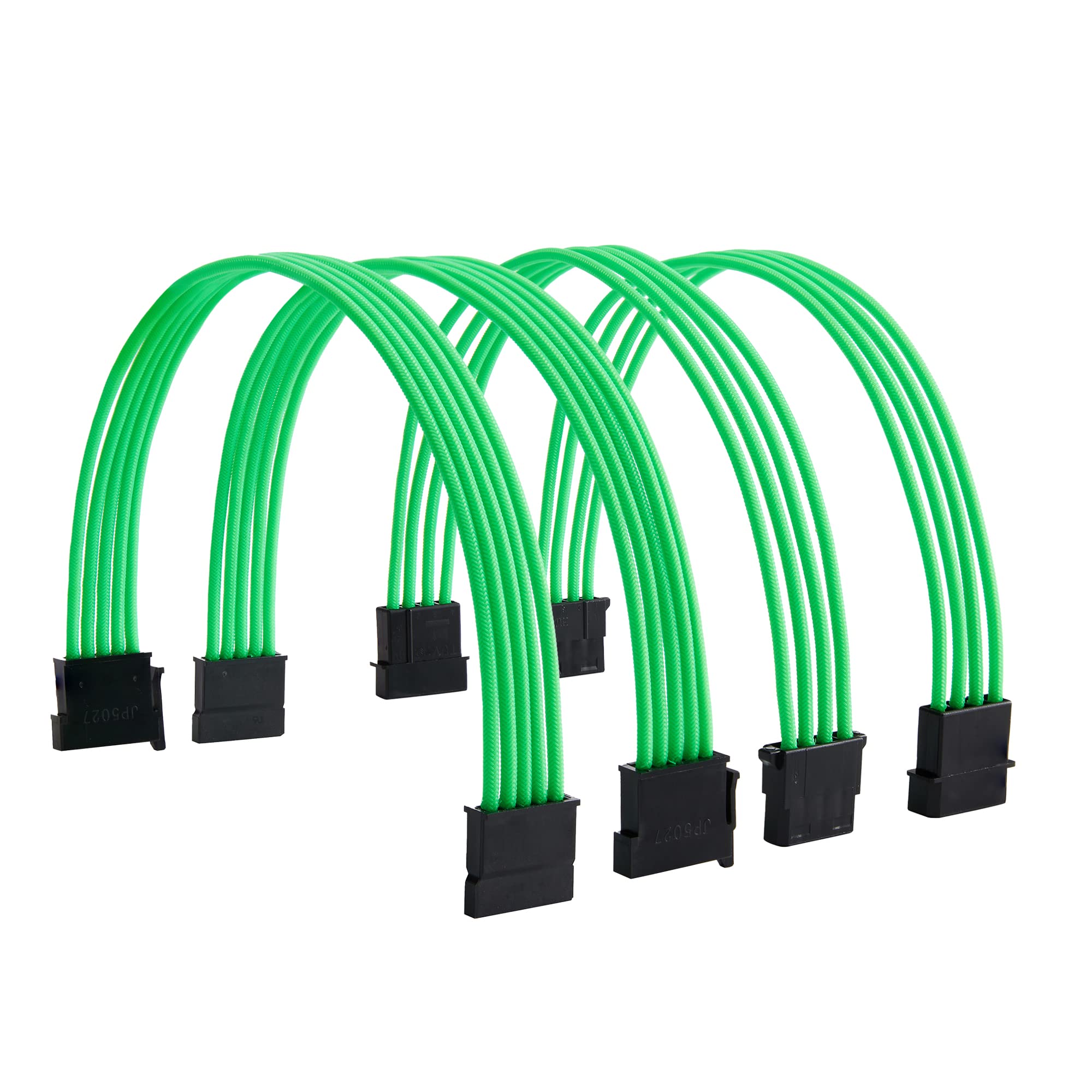 Formulamod Sata + Molex Power Extension Cable Kit, Male To Female 11.8 Inch Extender Sleeve Power Cables (Green)