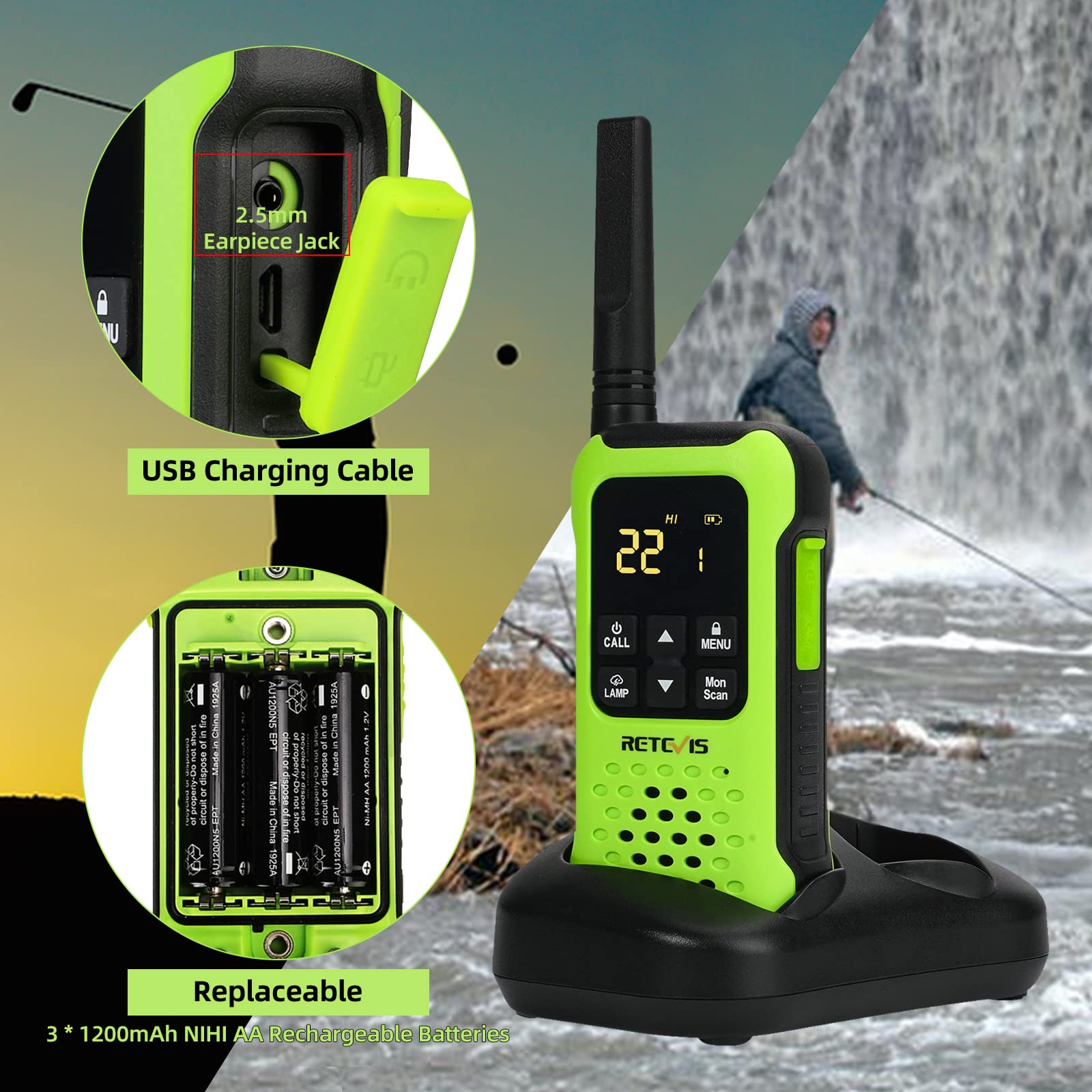 Retevis Rt49P Waterproof Walkie Talkie, Ip67 Portable Frs Two Way Radios, Handheld Walkie Talkies Rechargeable Floatable, Noaa, Flashlight Sos, For Golf, Fishing, Hunting 4 Pcs
