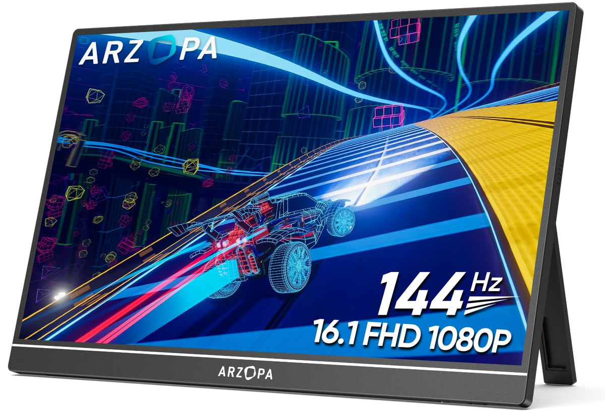 Arzopa 16.1'' 144Hz Portable Gaming Monitor, 106% Srgb 1080P Fhd Kickstand Portable Monitor With Hdr, Ultra Slim, Eye Care, Exte