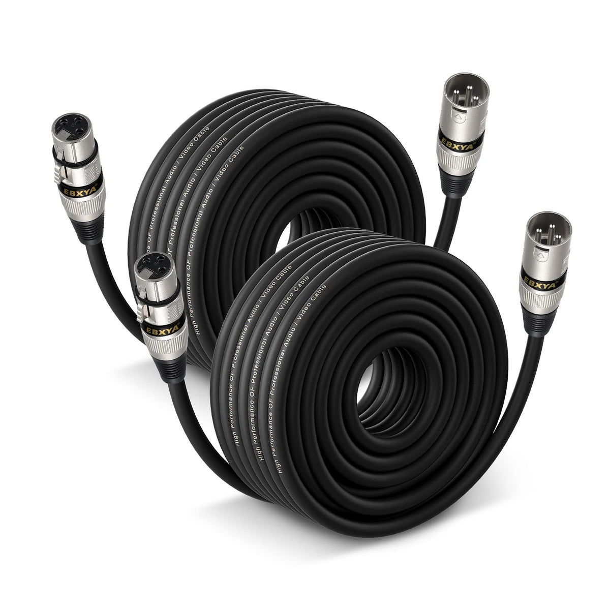 Ebxya Xlr Cable 50 Ft 2 Pack, Balanced Dmx Cable, 3 Pin Male To Female Microphone Cable Mic Patch Cords Compatible With Speakers