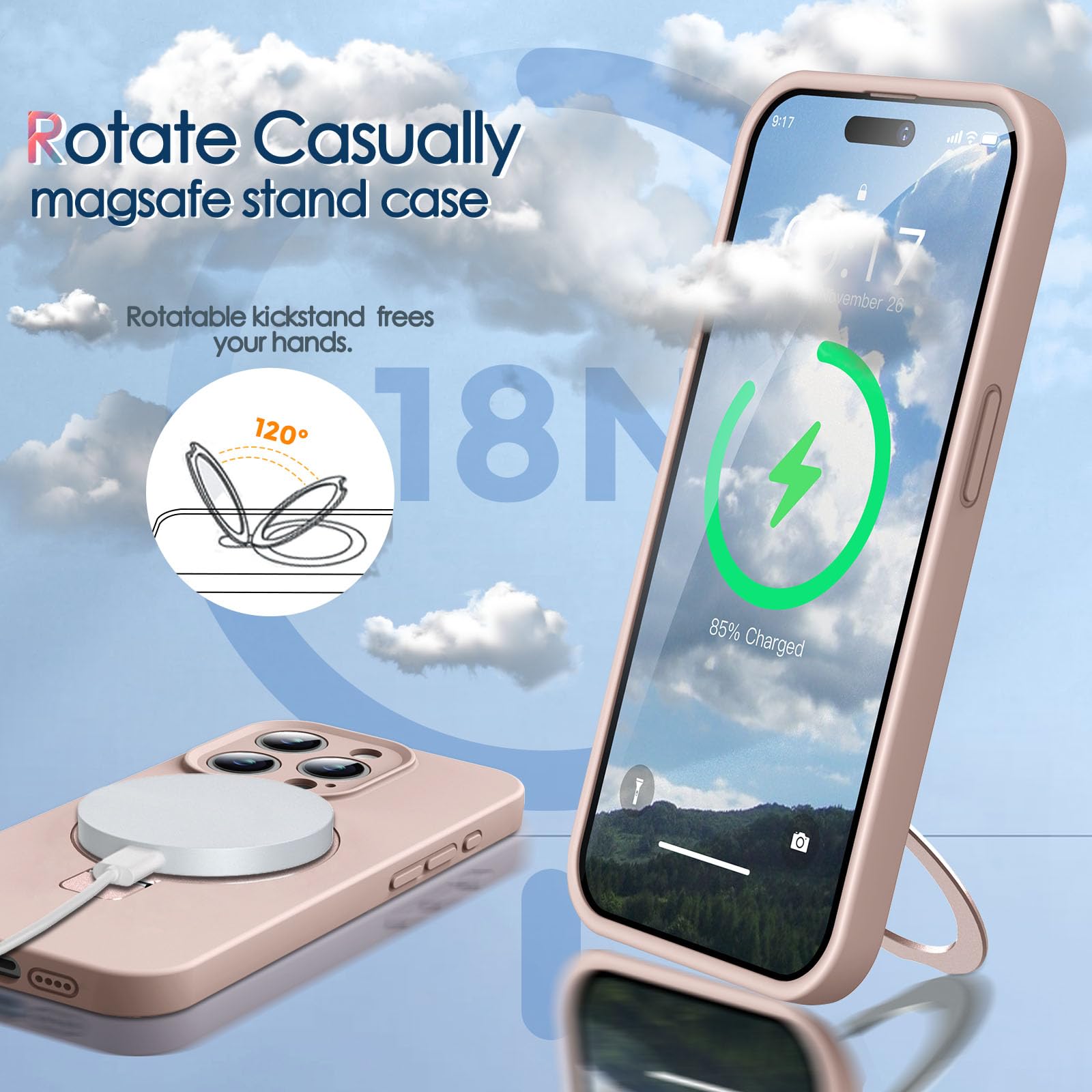 Mag Ring Designed For Iphone 15 Pro Max Case, Liquid Silicone [Moisturizing Factor] Extreme Soft Slim Phone Case With Stand [Com