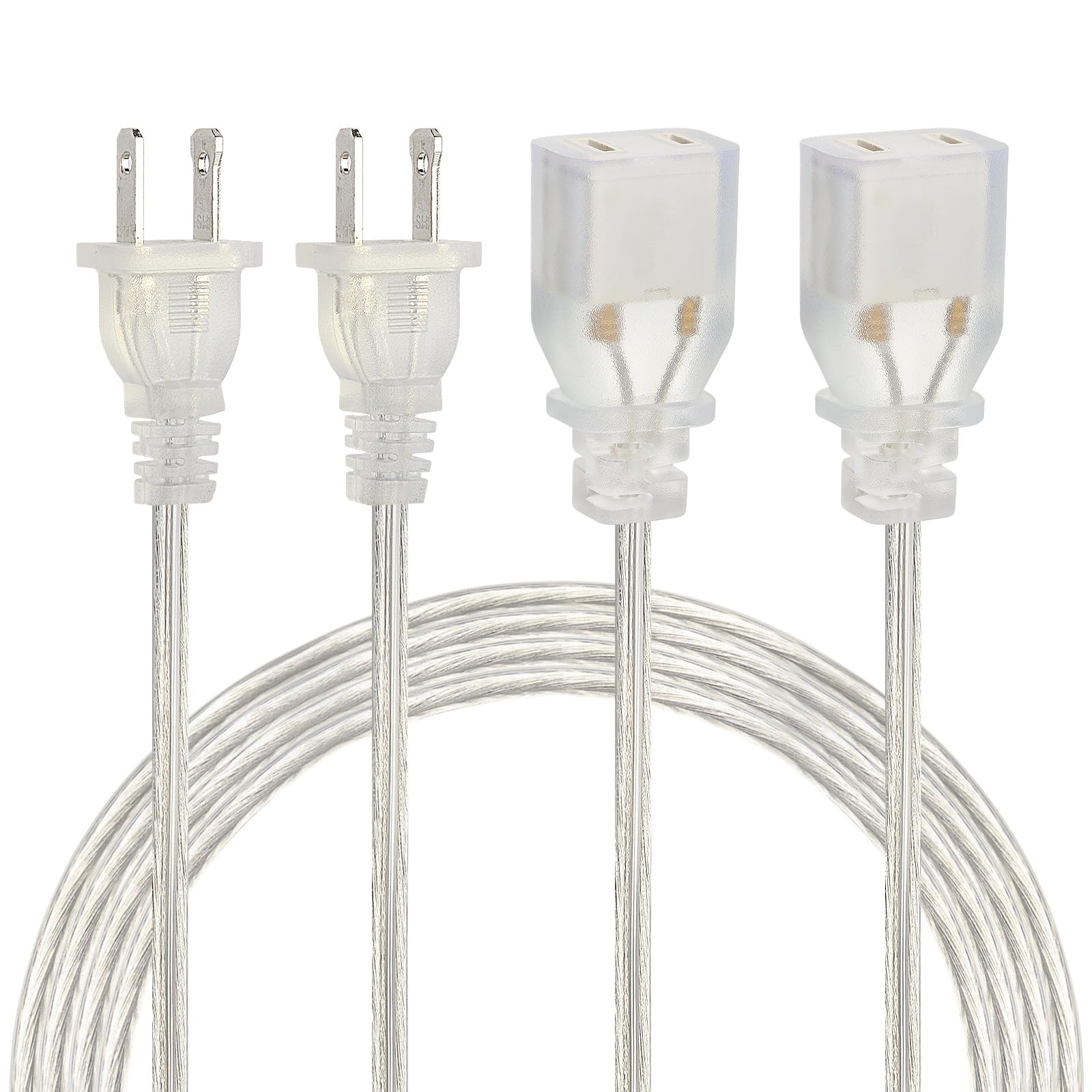 Zlierop 2 Pack Clear Extension Cord, Male To Female Clear Extension Cord Indoor Thin, Ul Certified Thin Extension Cord, 10 Feet