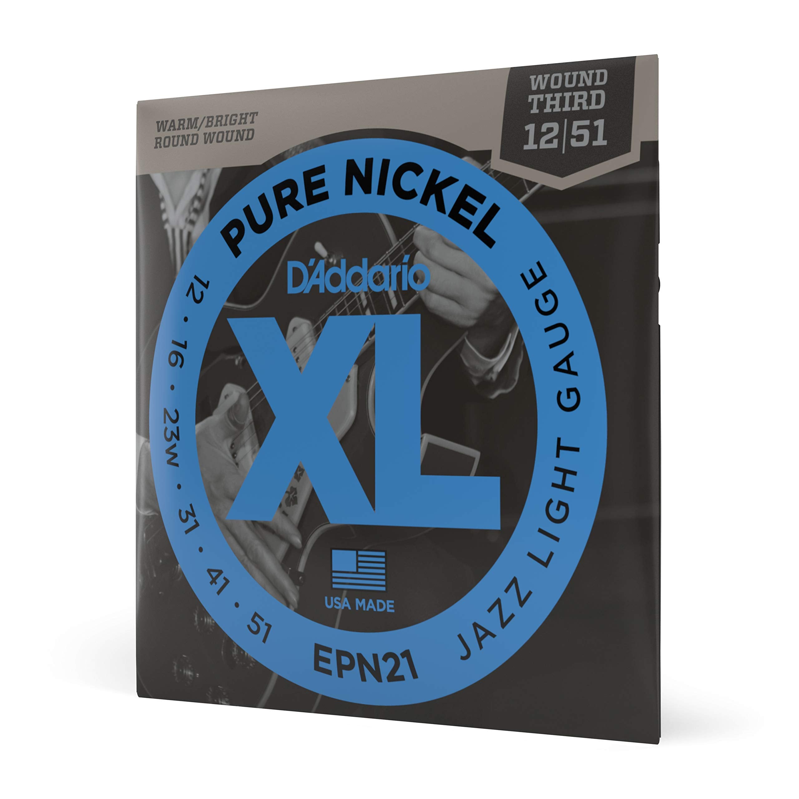 D'Addario Guitar Strings   Xl Pure Nickel Electric Guitar Strings   Round Wound   Warm, Bright, Vintage Sound   Epn21   Jazz Lig