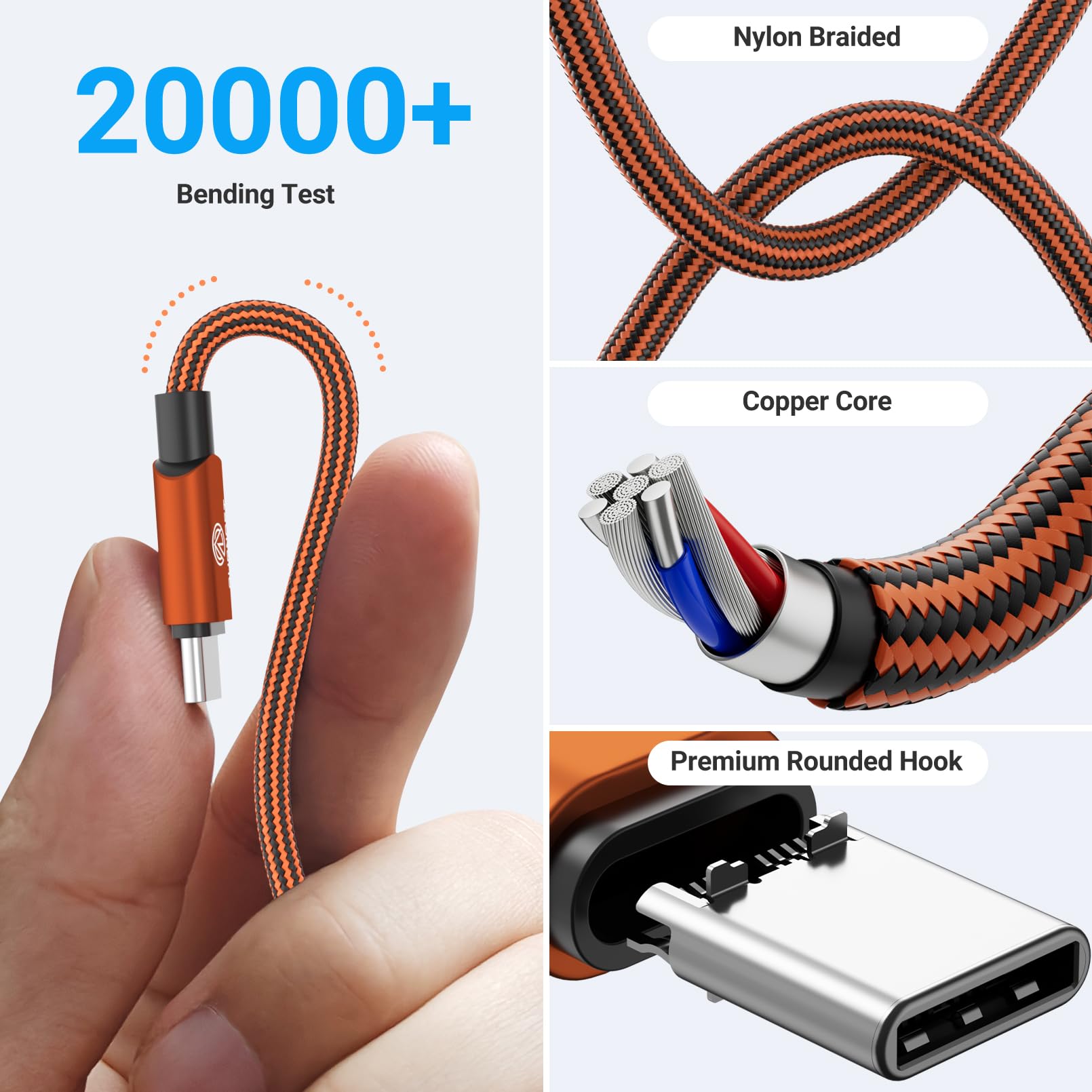 Aurnoet Fast Charging Nylon Braided USB C Cable 10FT 4-Pack for Samsung Galaxy S21 S20 LG Google Pixel