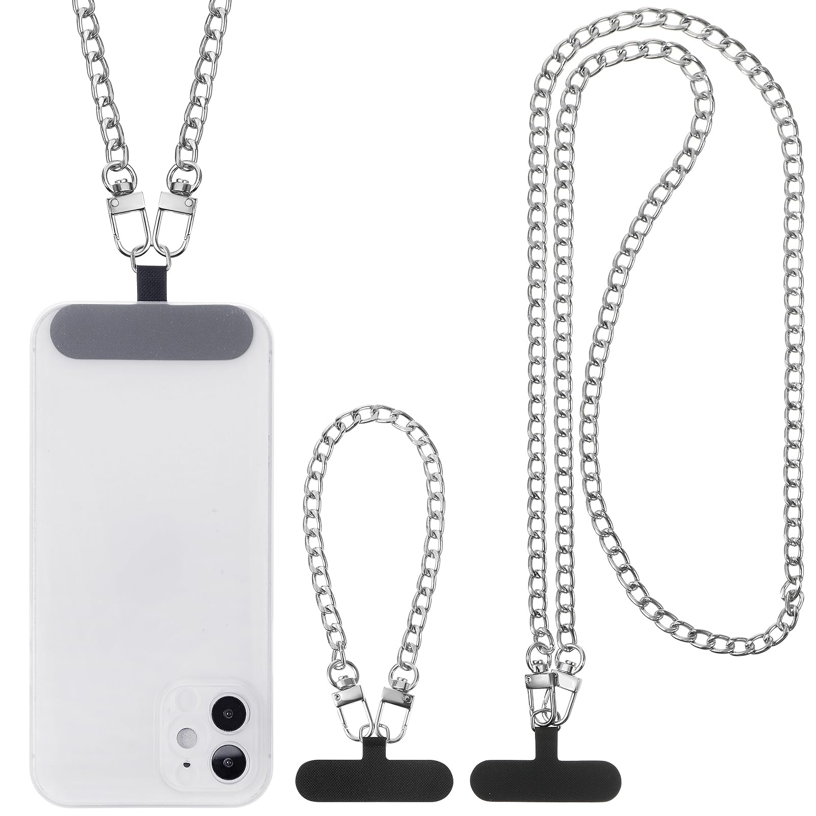 Canlierr 2 Pack Phone Chain Crossbody Phone Strap Lanyard Metal Neck Wrist Bracelet Chain Charm with Tether Tab for Women(Silver