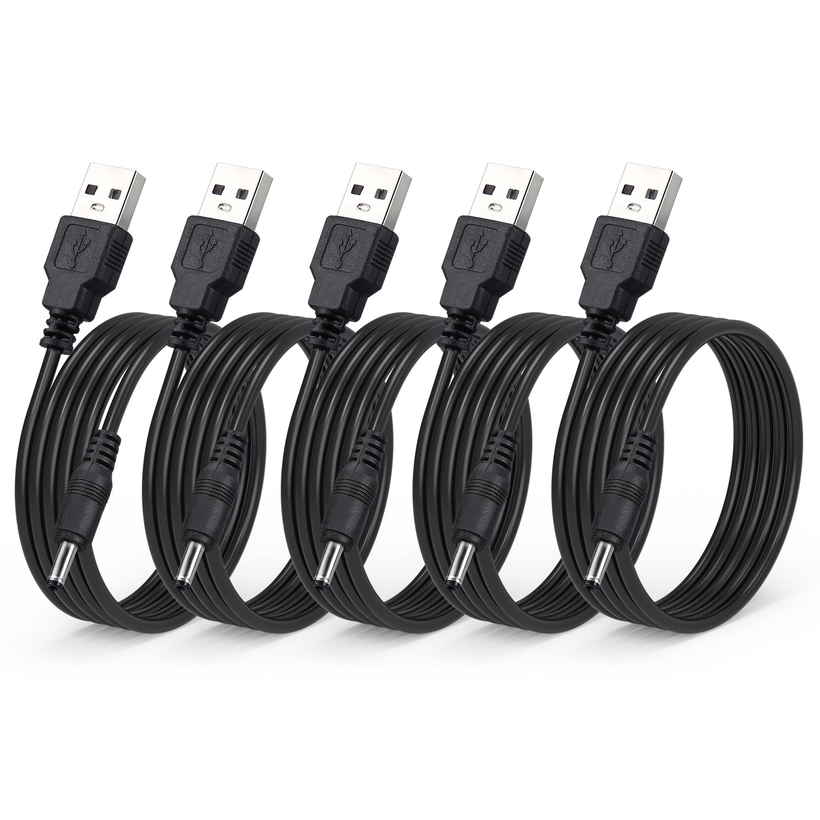 5Pack USB to DC 5V Power Cable, 3.5mm x 1.35mm Barrel Plug Cord 5 ft Black
