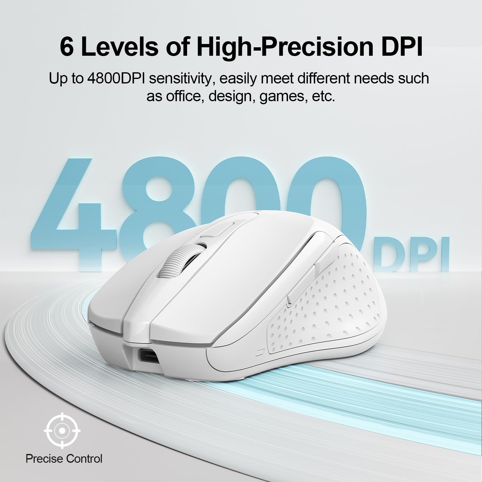 Tecknet Wireless Mouse (Bt5.0/3.0 & 2.4G) Rechargeable 4800 Dpi Silent Mouse 6 Buttons Bluetooth Mouse, Usb A Mouse Wide Compatibility   White