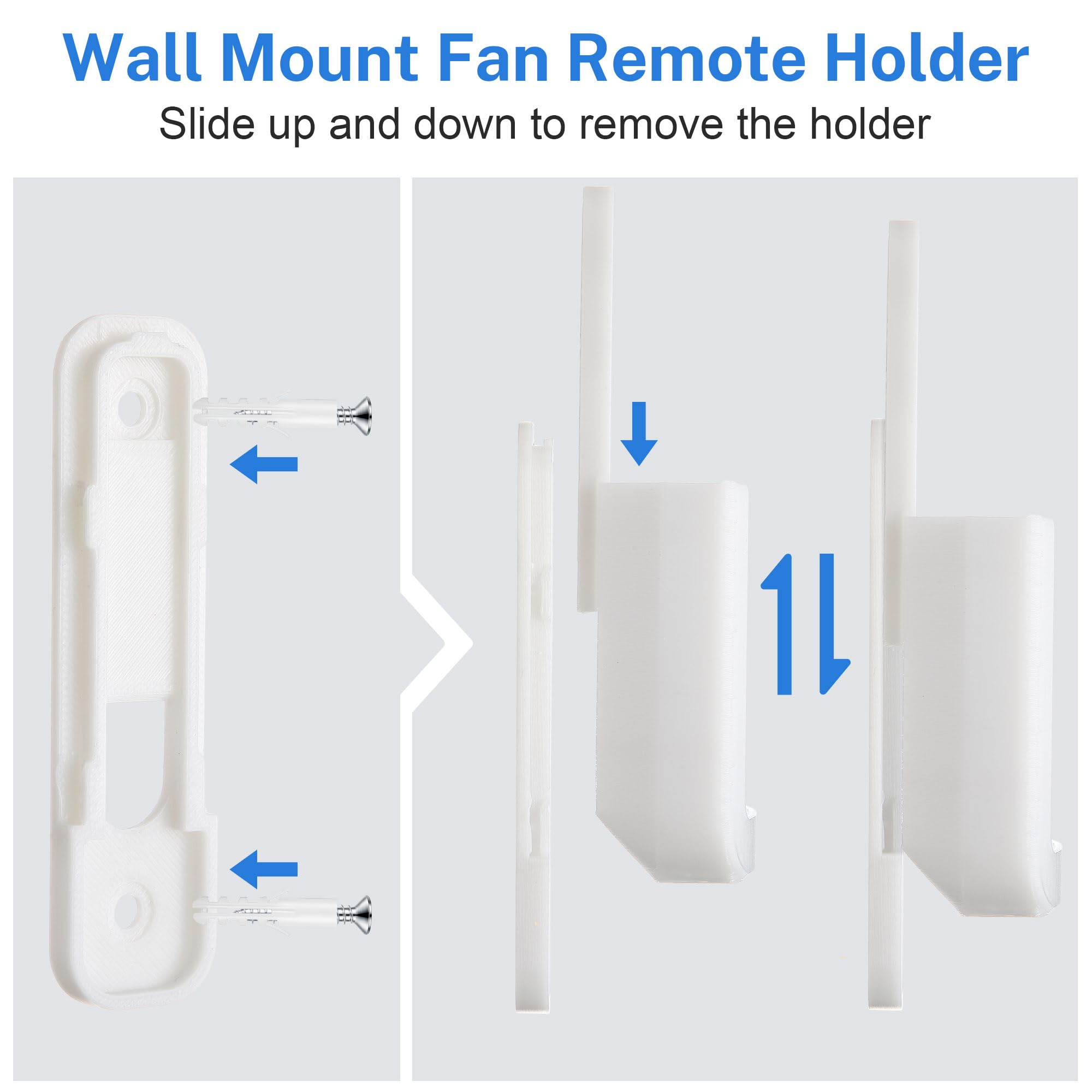 Saillong 1 Pack Ceiling Fan Remote Control Holder With Screws Wall Mount Fan Remote Bracket (White)