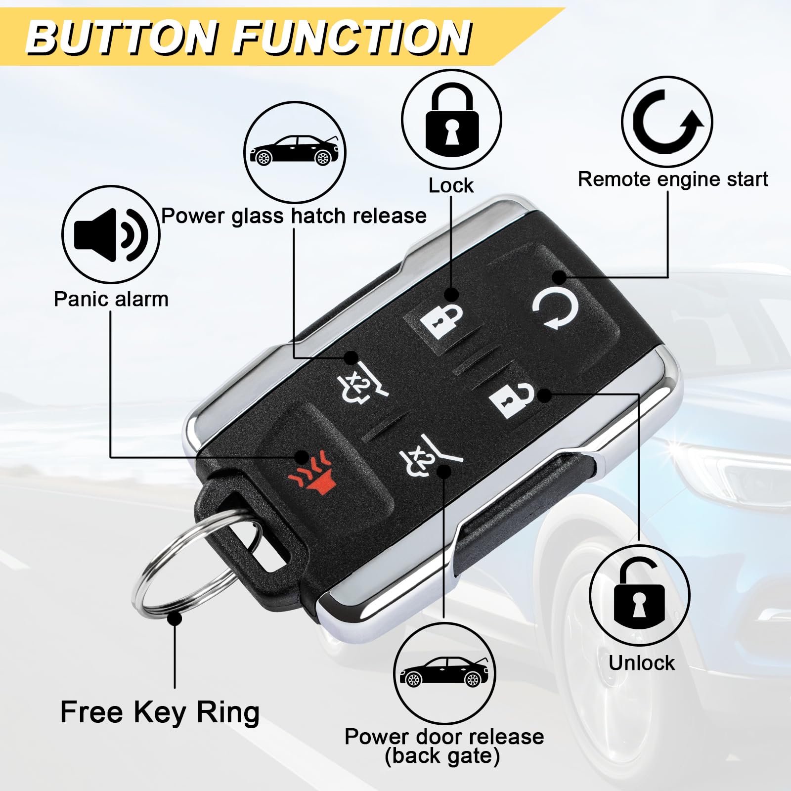 Vurkcy Key Fob Replacement For 2014-2020 Chevrolet Suburban Tahoe & Gmc Yukon/Yukon Xl Car Keyless Entry Remote Control, M3N-323