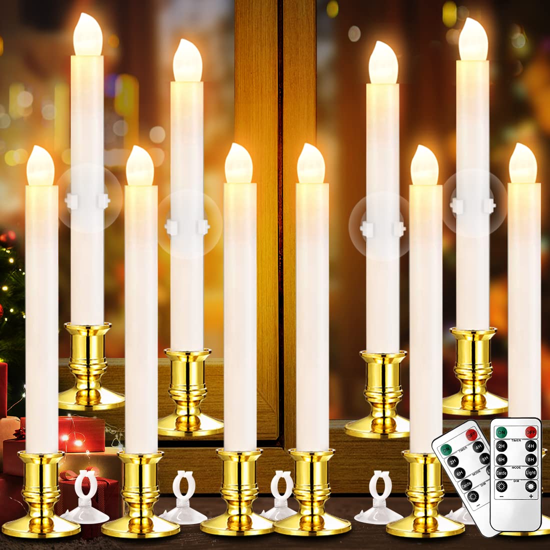 Yaungel Window Candles, 10 Pack Led Battery Operated Christmas Candles For Windows With Remote Timer Electric Flameless Candle L