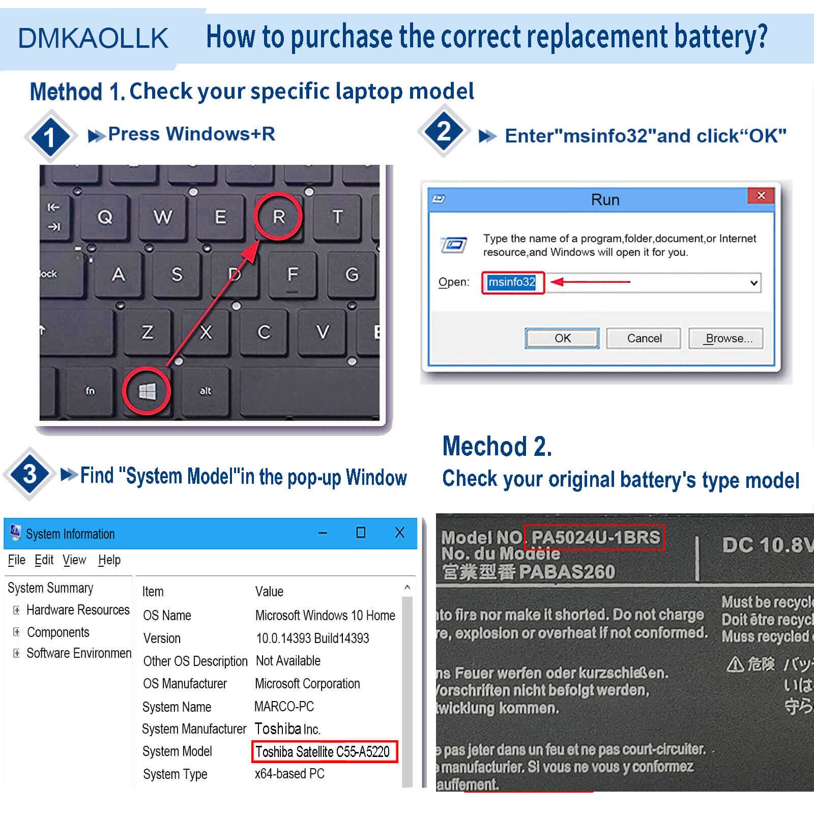 DMKAOLLK Laptop Battery PA5024U-1BRS for Toshiba Satellite S75 P75 C850 C55 L800 P875 Series