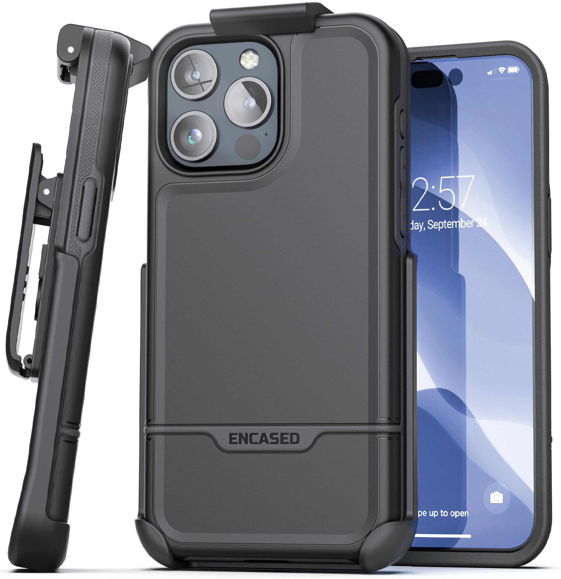 Protective Belt Case Designed for iPhone 15 Pro Max with Holster Clip [Rebel Series] Shockproof Heavy Duty Cover with Phone Hold