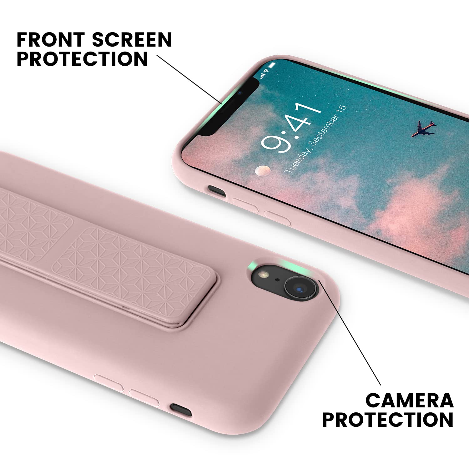 Laudtec Silicone Kickstand Case Compatible With Iphone Xr Case Vertical And Horizontal Stand Hand Strap Metal Kickstand, Flexibl