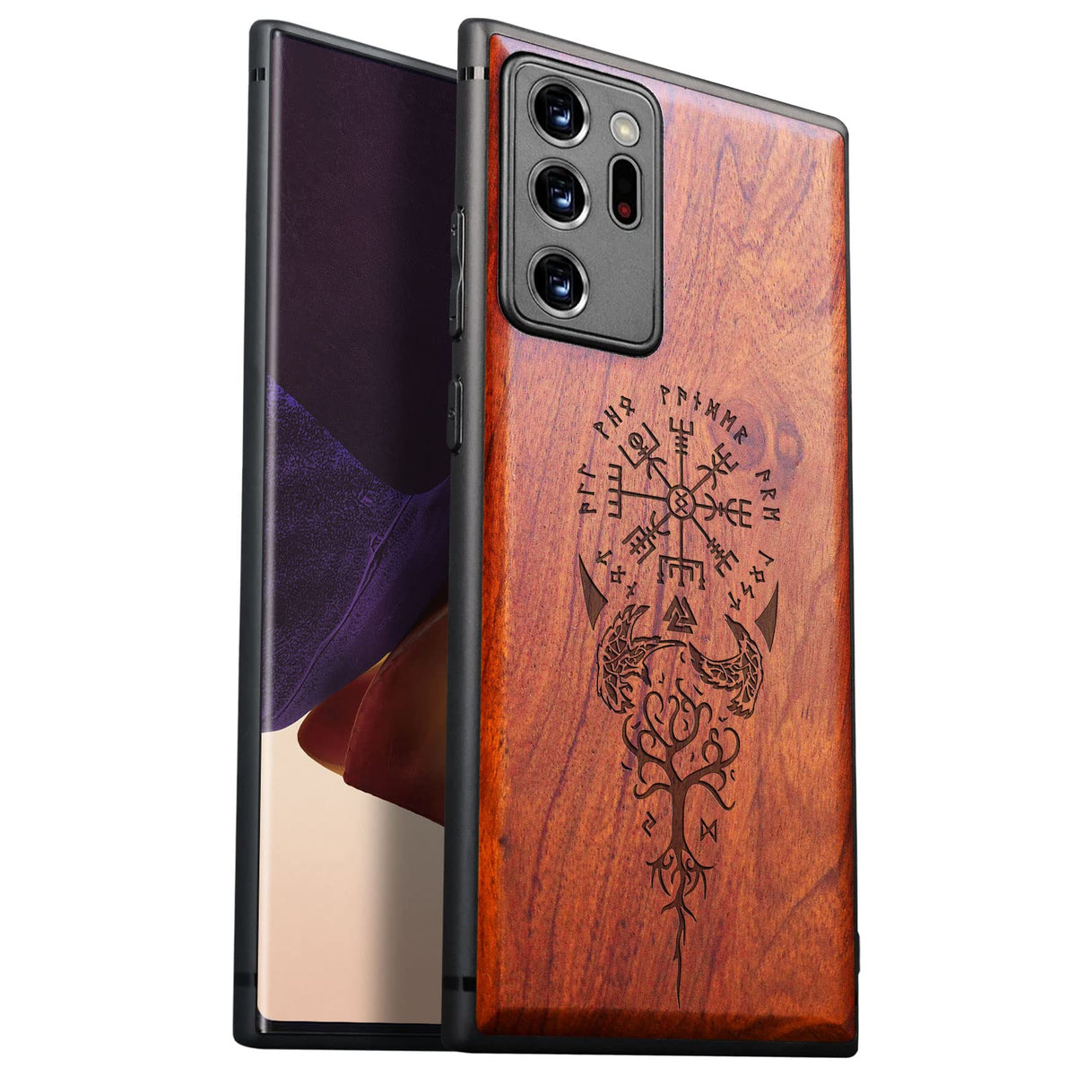 Carveit Wood Case For Galaxy Note20 Ultra Case Hard Real Wood  Black Soft Tpu] Protective Cover Unique  Classy Wooden Case Compa