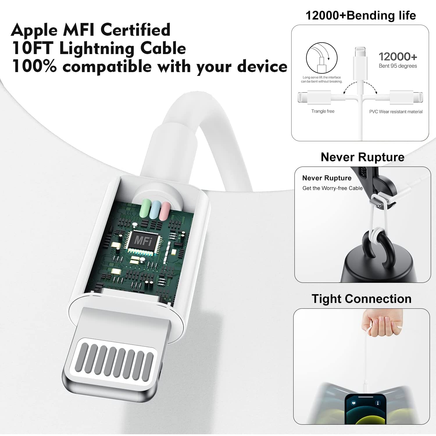 Fast Charger Iphone, 40W Dual Port Foldable Usb C Fast Wall Charger Block [Mfi Certified] 2Pack 10Ft Extra Long Typec To Lightni