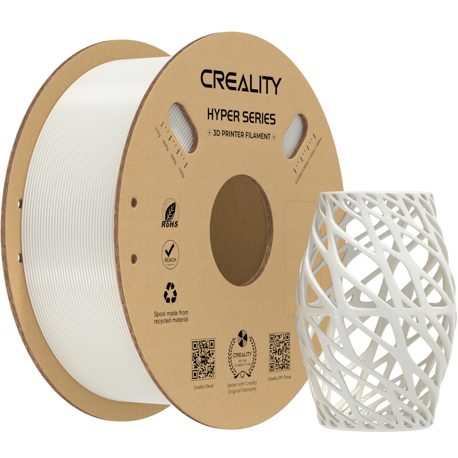 Creality White Petg Filament 1.75Mm For K1 Max, 3D Printer Filament Designed For High Speed 30 600Mm/S, 1Kg(2.2Lbs)/Spool Hyper