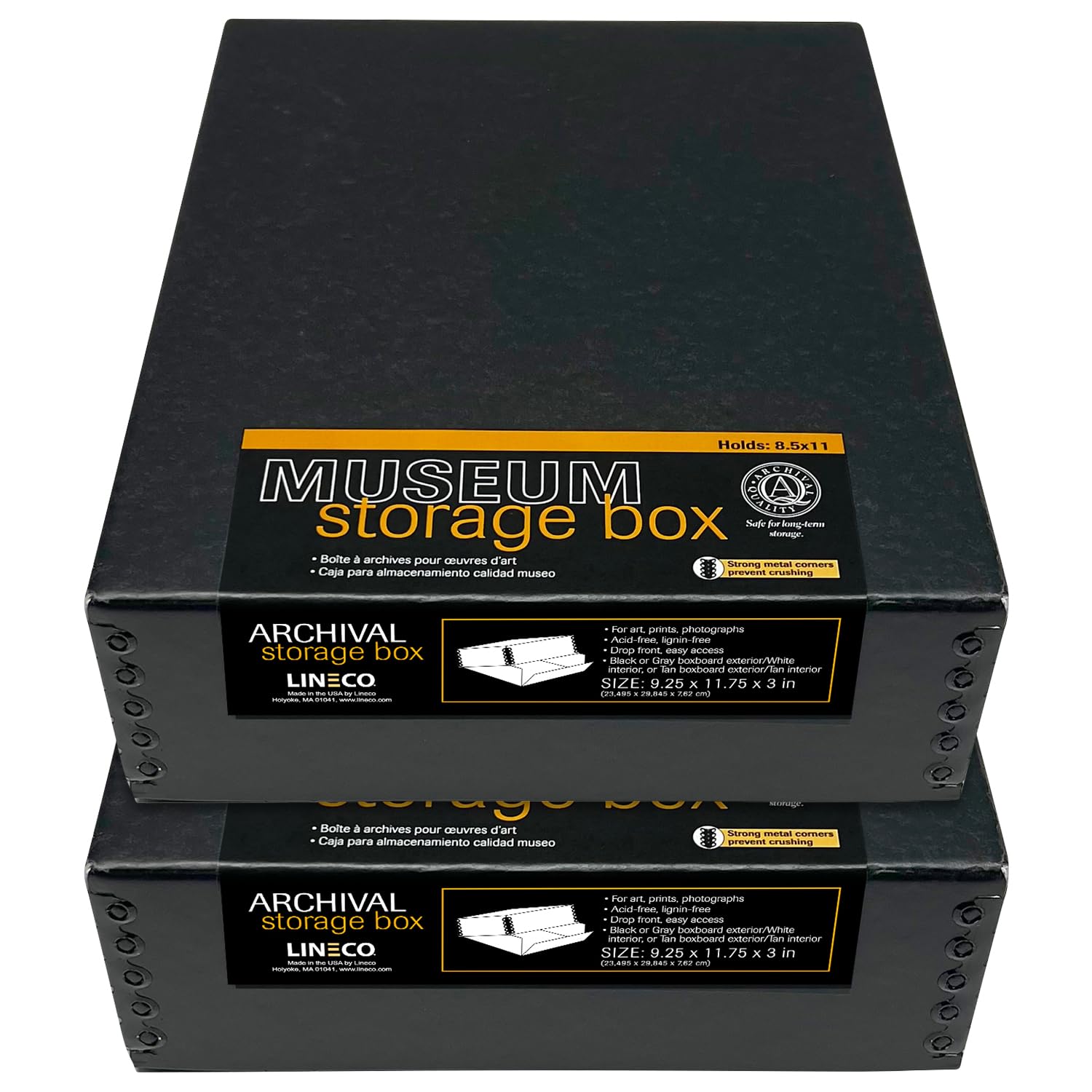 Lineco, Museum Archival Drop Front Storage Box, Acid Free With Metal Edges Lignin Free, 9.25X11.75X3 Inches, Ideal For Pictures