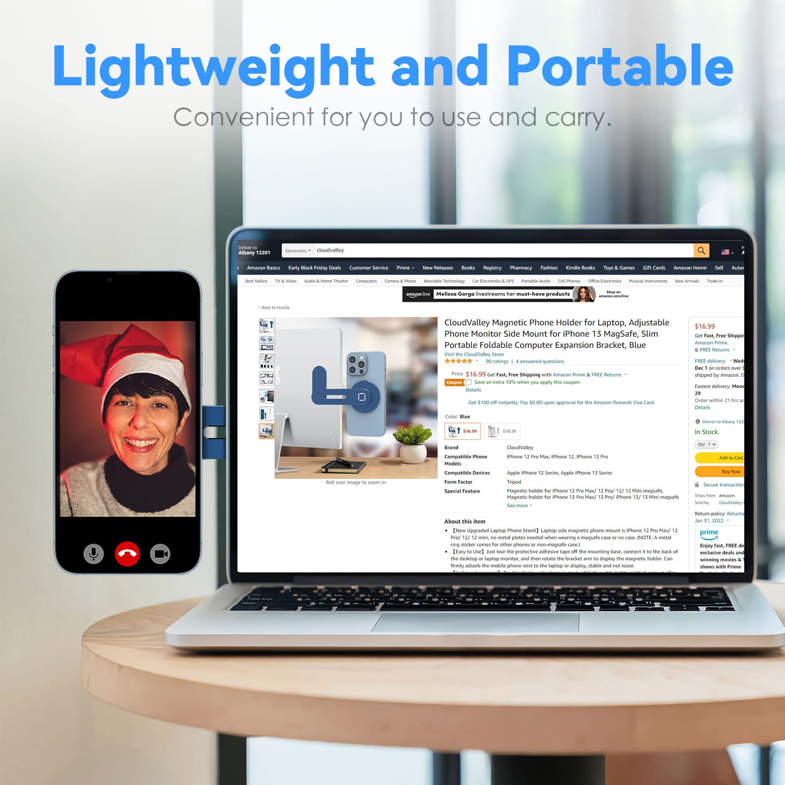 Cloudvalley Magnetic Phone Holder For Laptop Designed For Iphone 15/14/ 13/12 Magsafe, Adjustable Phone Monitor Side Mount, Slim