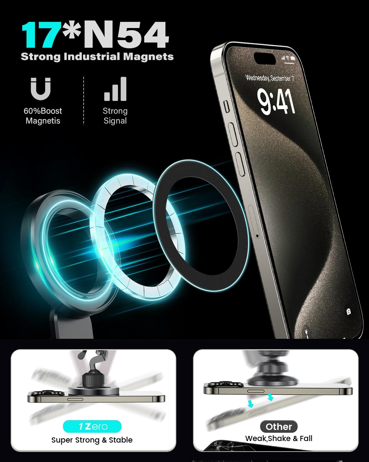 1Zero For Magsafe Cd Phone Holder For Car [17 Strong Magnets] Magnetic Cd Player Phone Mount, Hollow Socket Cd Slot Phone Mount