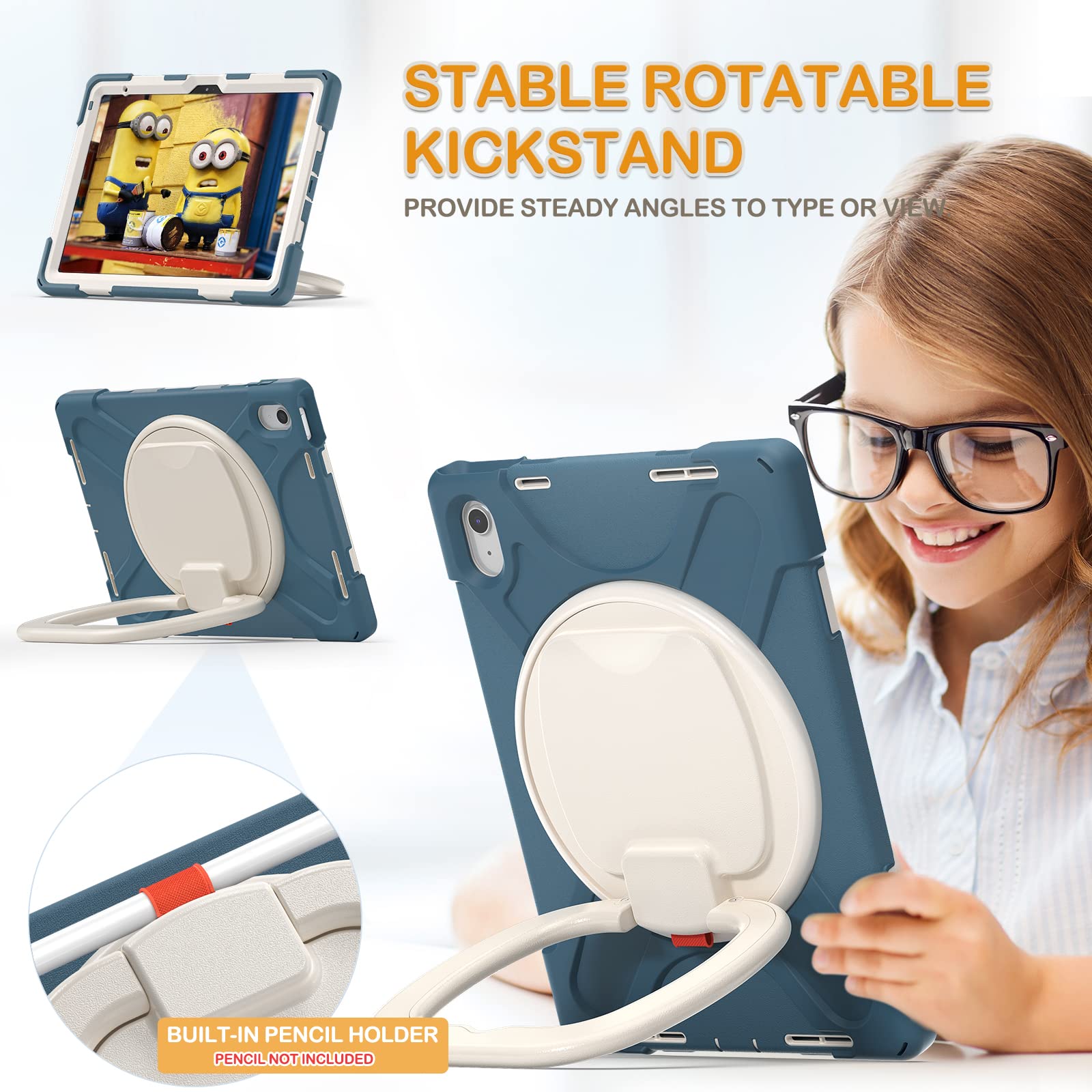 Braecn Case For Ipad 10Th Generation 2022 A2696 A2757 A2777 Heavy Duty Silicone Cover For Ipad 10.9 Inch  Screen Protector/Penci