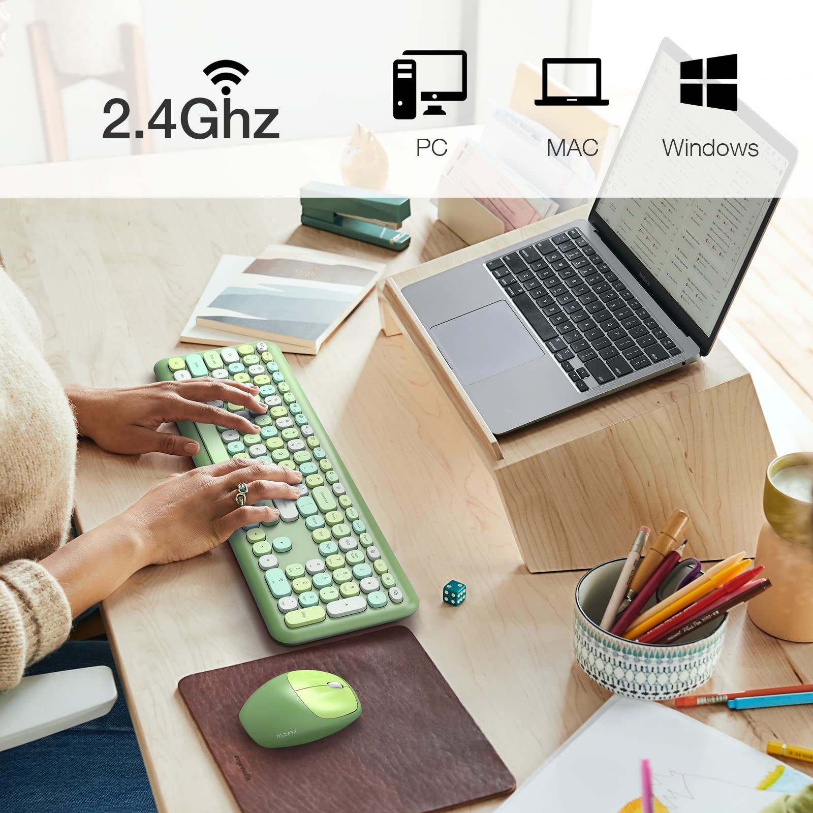 Mofii Wireless Keyboard And Mouse Combo, Computer Full Size Keyboard, 2.4Ghz Usb Dropout Free Connection, Cute Wireless Moues Fo