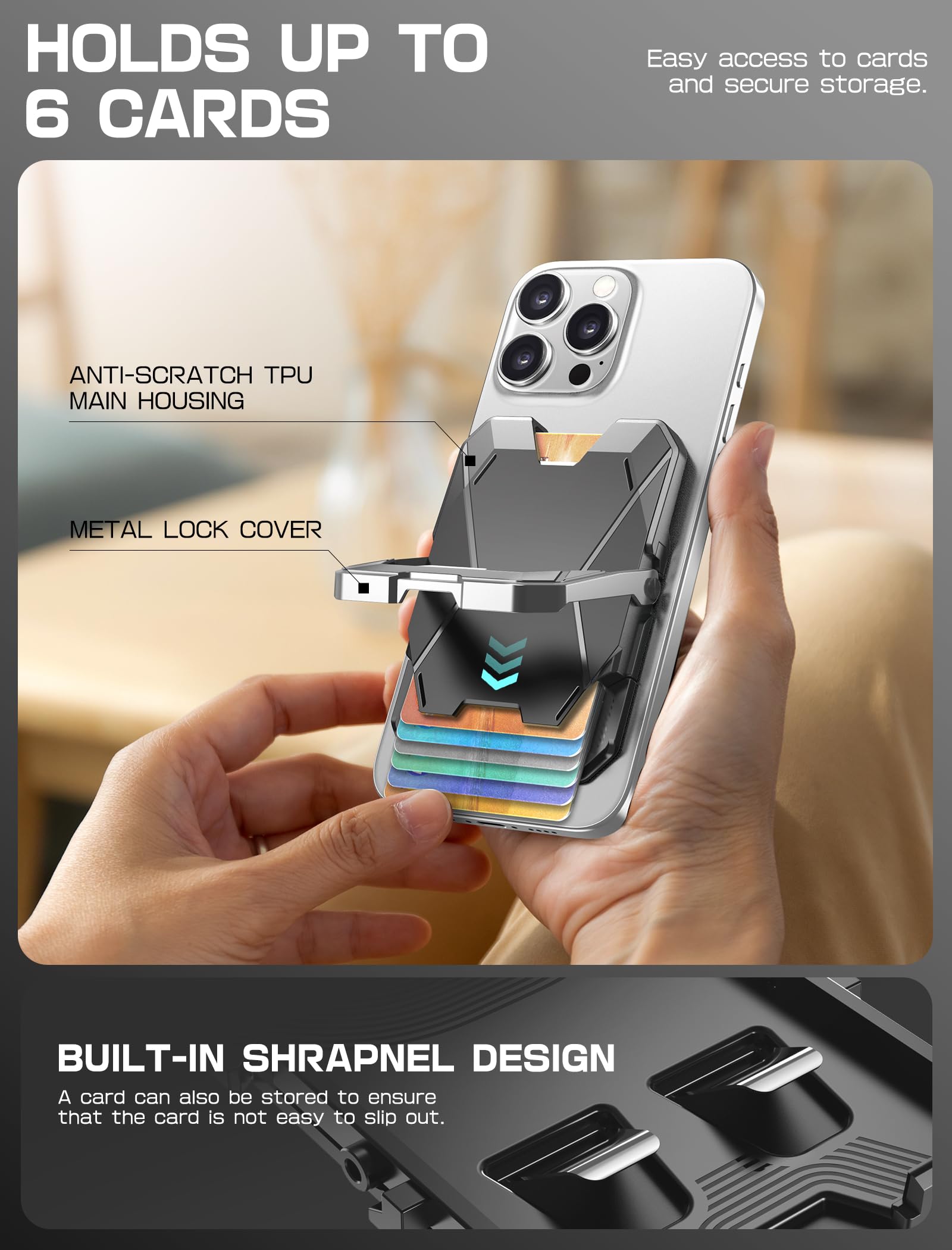 I-Blason For Magsafe Wallet With Stand, Magnetic Wallet For Iphone [6 Cards Holder] [Rfid Blocking] [Metal Lock Cover] [Extra Ma