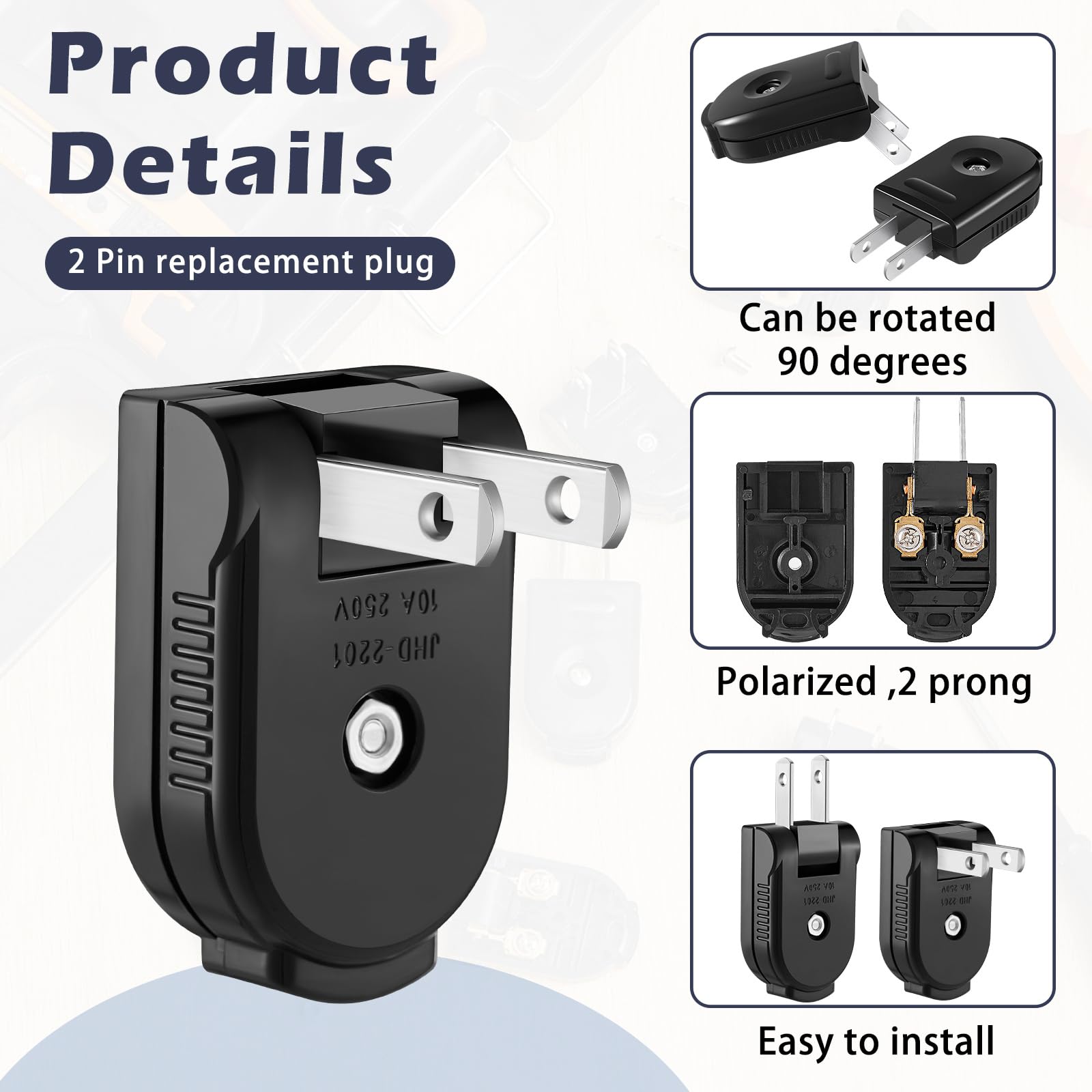 Flutesan 15 Pcs Extension Cord Replacement Plug 2 Prong 125V 15A Male Power Plug Rotatable Electric Plugs Lamp Plug For Small Ap