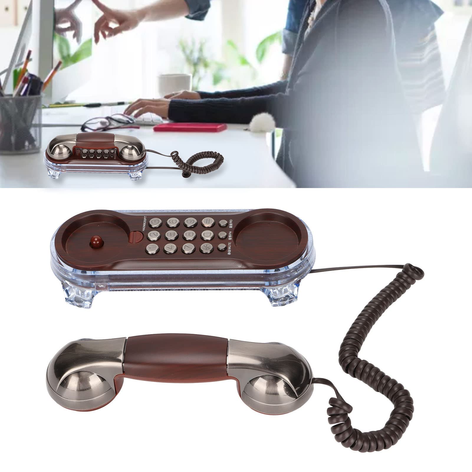 European Vintage Wall Phone Retro Desktop,Wall Mounted Dual Purpose Wired Telephone Desktop Wall Landline Phone With Light For H