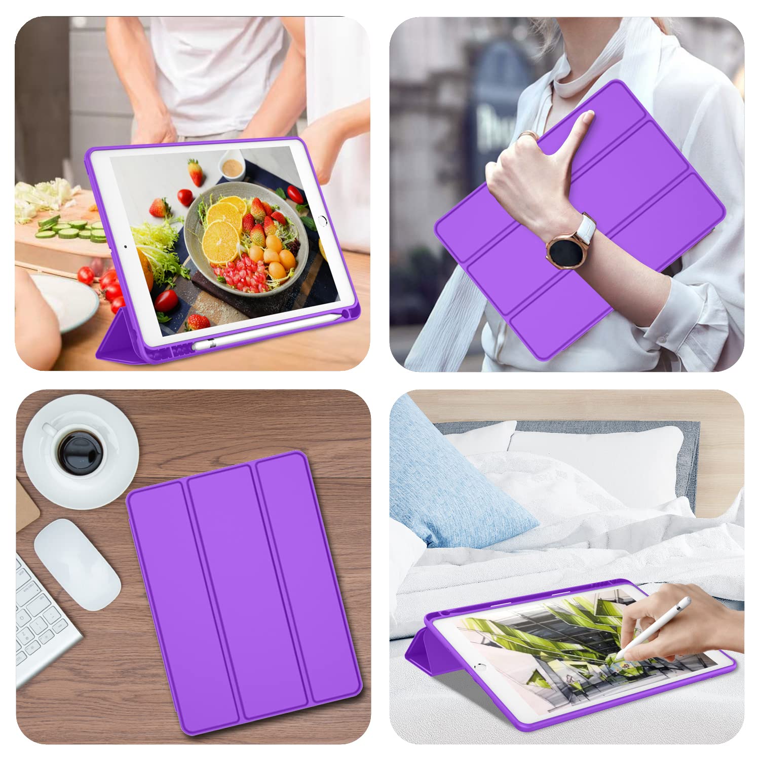 Imieet Ipad 9Th Generation Case 2021/Ipad 8Th Generation Case 2020 10.2 Inch With Pencil Holder, Ipad 7Th Gen 2019 Case With Soft Baby Skin Silicone Back, Auto Wake/Sleep Cover (Grape Purple)