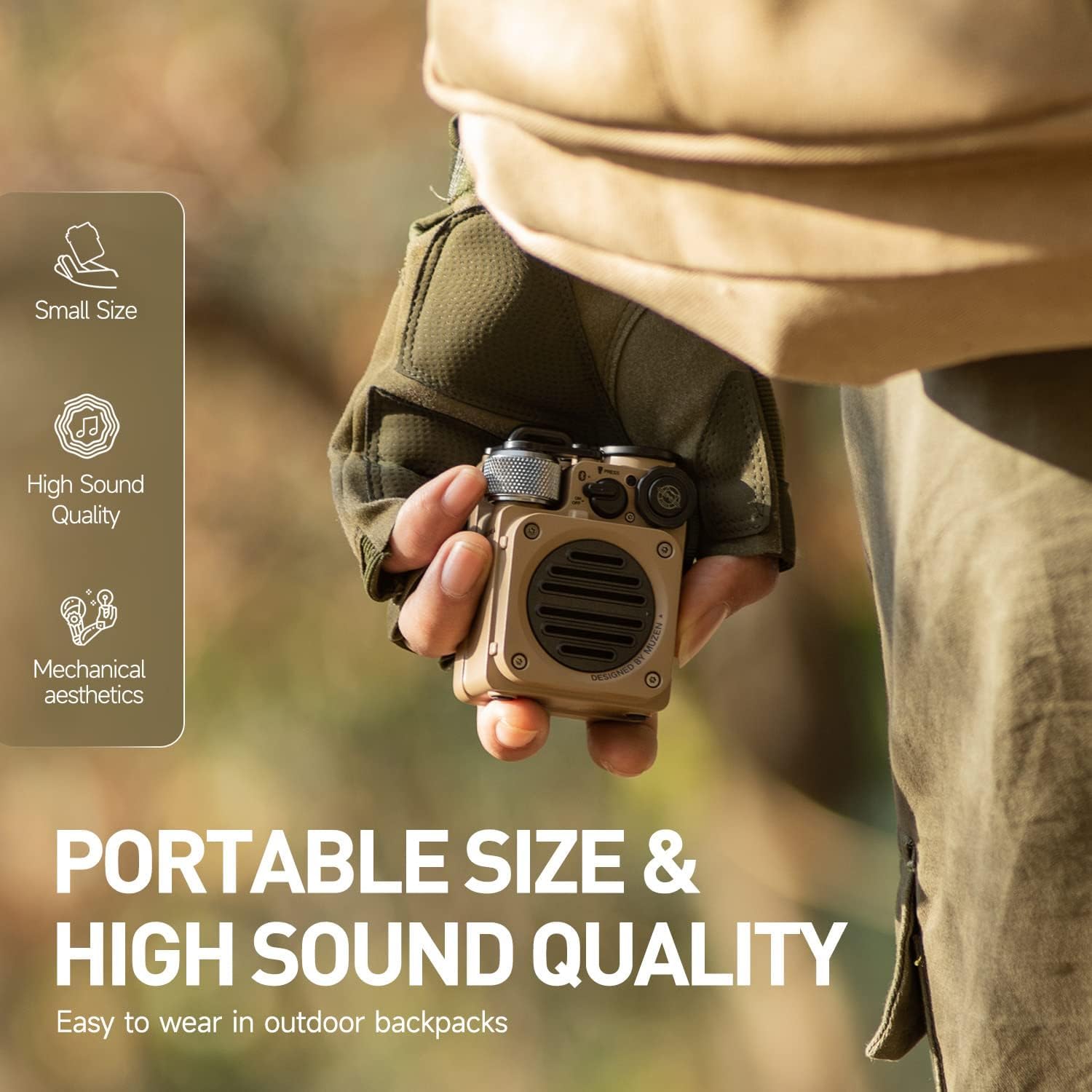 Muzen Portable Bluetooth Speaker, Wild Mini Rugged Travel Outdoor Speaker, Wireless Waterproof Ipx5 With Flashlight, Stereo Sound, Metal Wild Look, For Adventure, Camping, Hiking