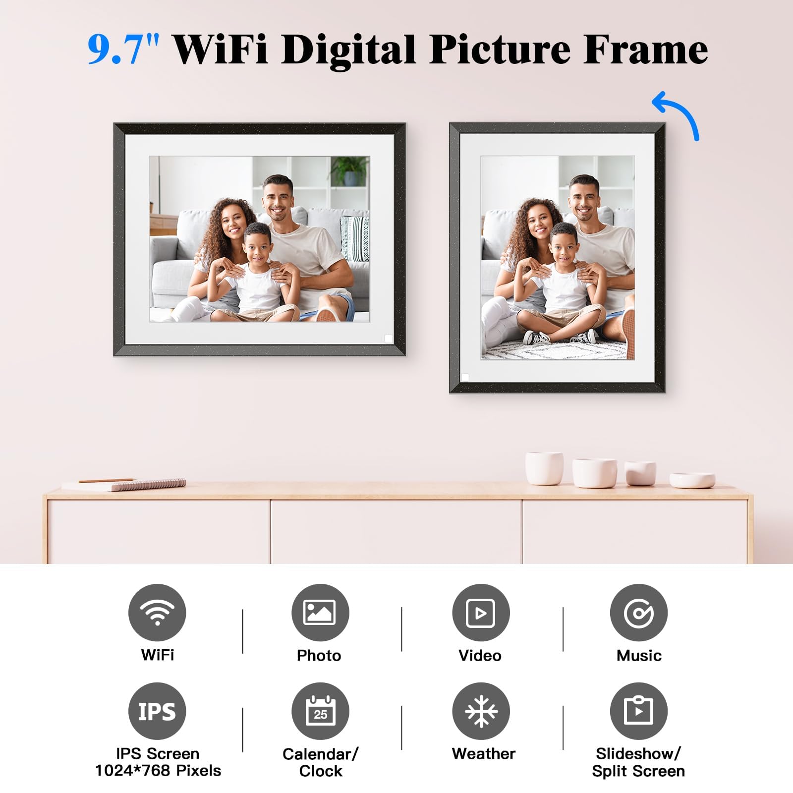 Smart Photo Frame Wifi Cloud Digital Picture Frame   9.7 Inch Ips Touchscreen Digital Frame 32Gb, Motion Sensor, Auto Rotate, Fu