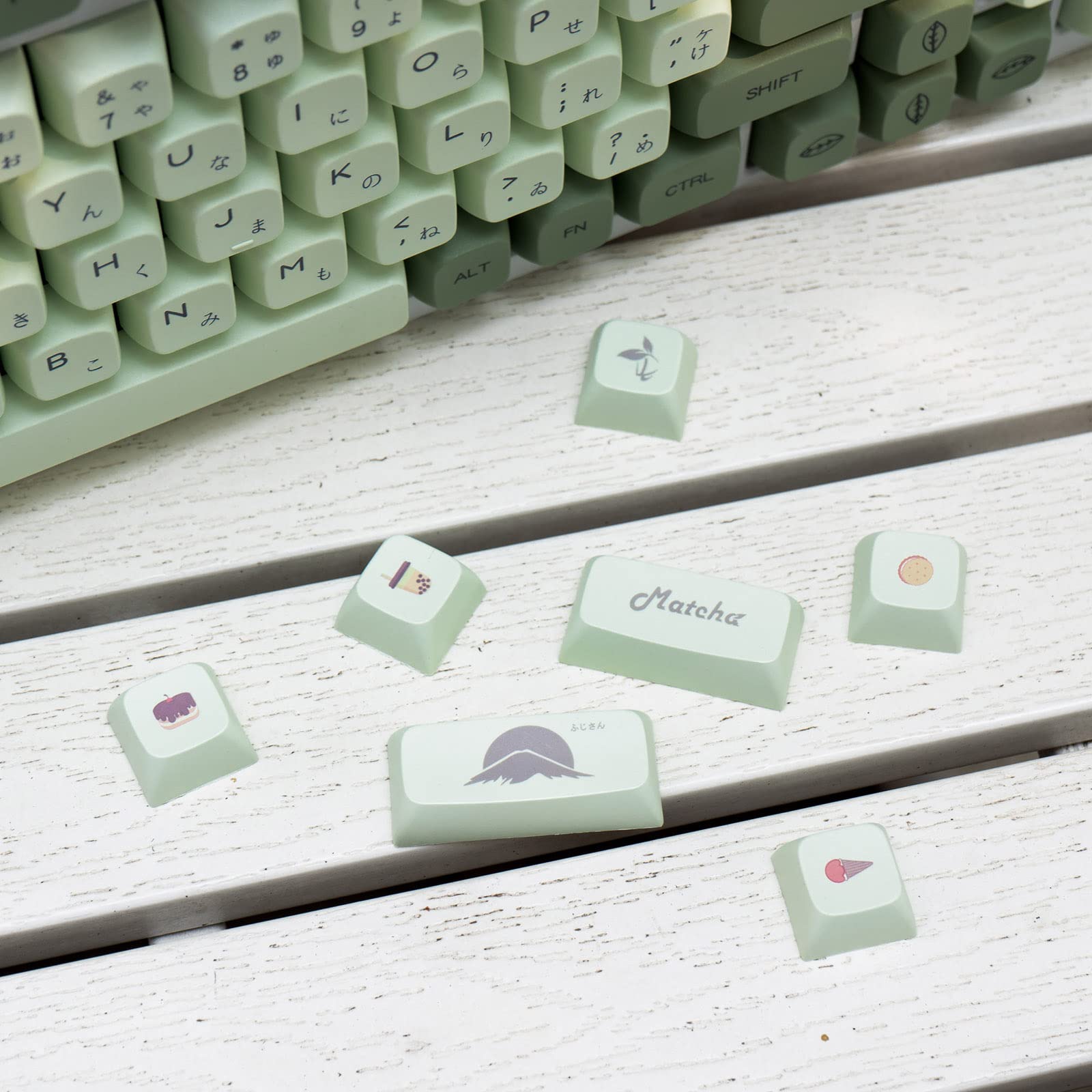 Mintcaps Pbt Japanese Keycaps Matcha Green Xda Profile Cute Keycaps Set 124 Keys Custom Dye Sub Keyboard Keycaps For Cherry Gate