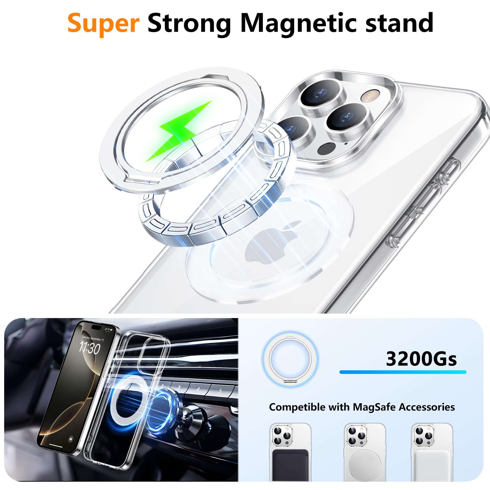 Temdan Designed For Iphone 16 Pro Case, 360Rotatable Ring Stand Case Compatible With Magsafe Military Grade Protection Magnetic