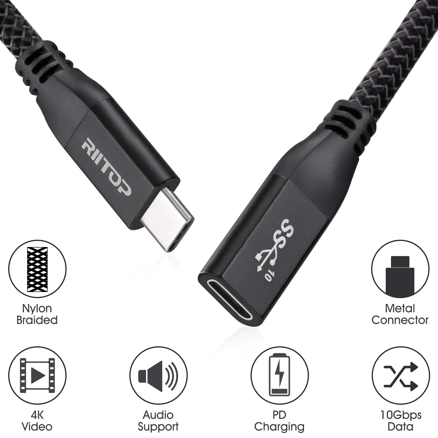 Riitop Usb C Extension Cable 6Ft, Usb Type C Male To Female (Gen2 10Gbps) Cord Support Charging & Data For Nintendo Switch, Macb
