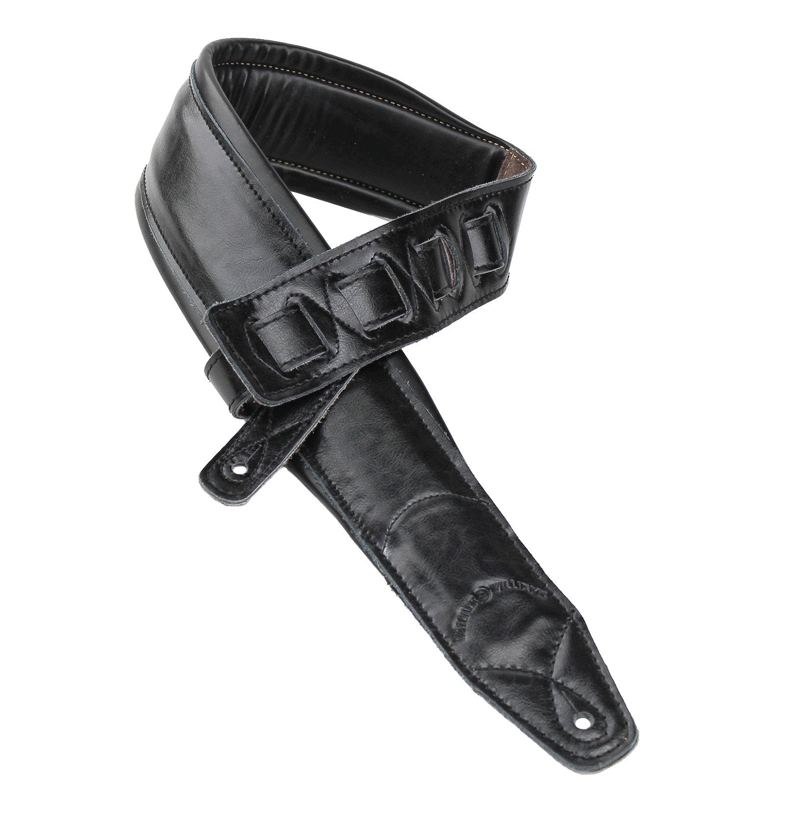 Walker & Williams C 22 Bb Black On Black Premium Top Grain Leather Double Padded Guitar Strap Extra Wide For Acoustic, Electric,