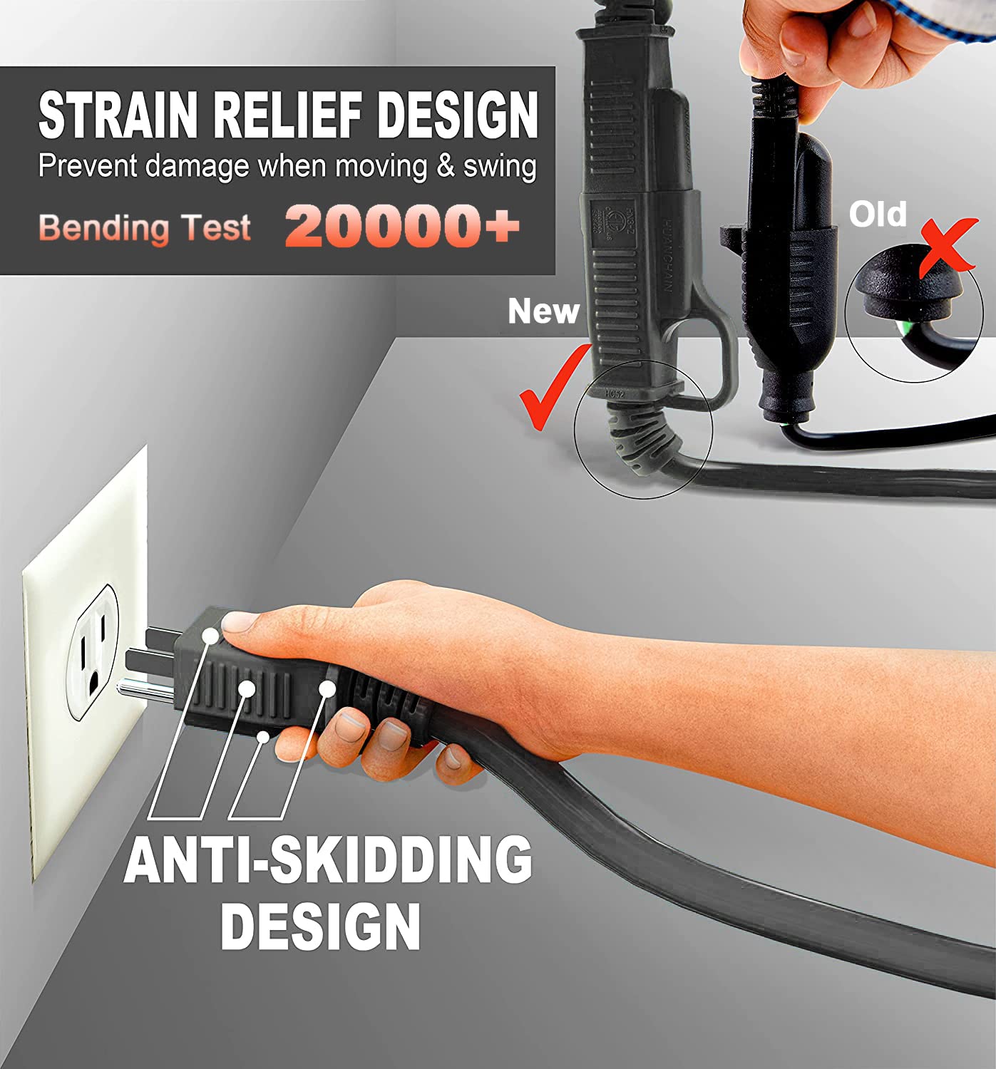 Huanchain Indoor Outdoor Black Extension Cord 10 Ft Waterproof, 16/3 Gauge Flexible Cold Resistant Appliance Extension Cord Outs