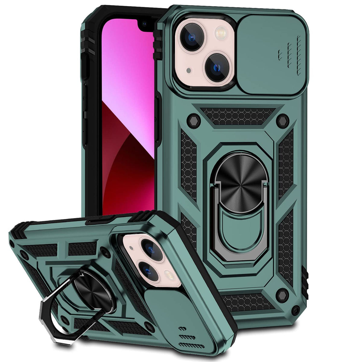 Hitaoyou Iphone 13 Case, Phone Case Iphone 13,Iphone 13 Case With Camera Cover & Kickstand Military Grade Shockproof Heavy Duty