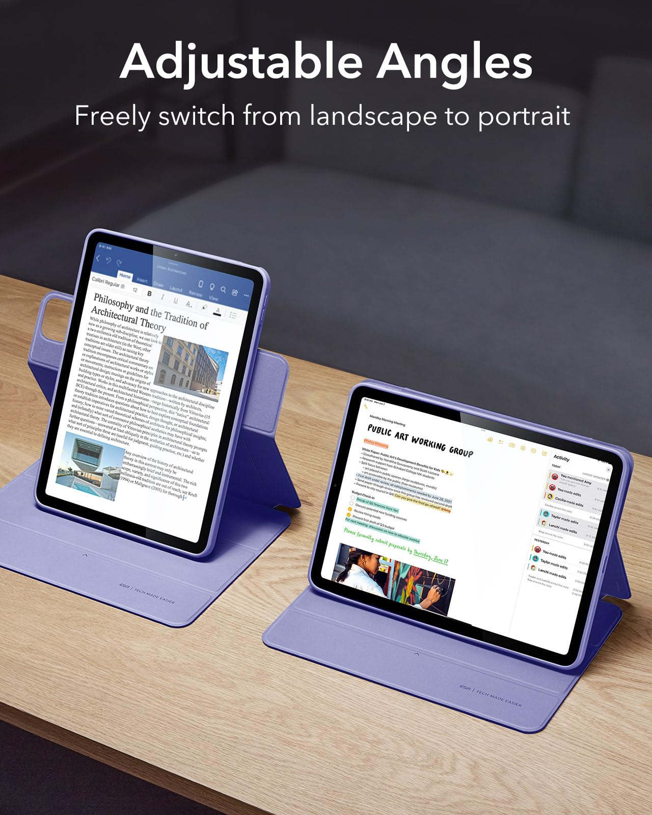 Esr For Ipad Air 11 Inch Case (2025) M3/M2, Ipad Air 7Th/6Th/5Th/4Th Generation Case (2024/2022/2020) 10.9 Inch With Pencil Holder, Removable Magnetic Cover, Vertical Stand, Rebound 360 Series, Purple