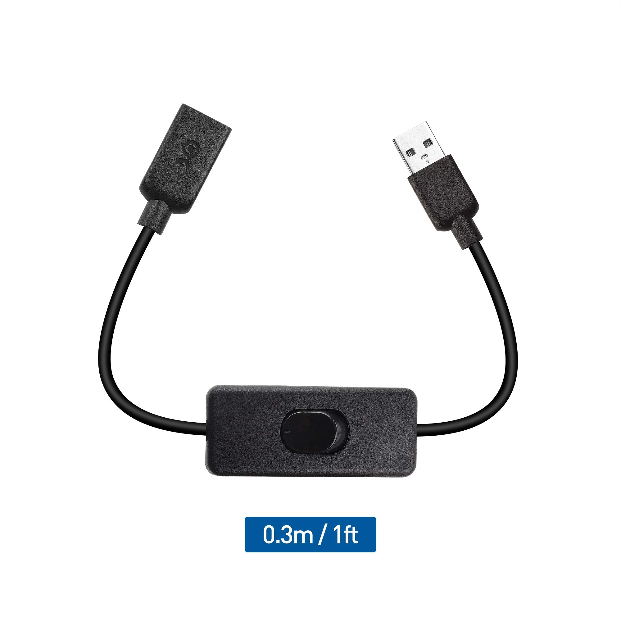 Cable Matters USB On Off Switch 1 ft Extension Cable, Black, Copper, Model 200031-BLK-1x2, Supports Data and Power