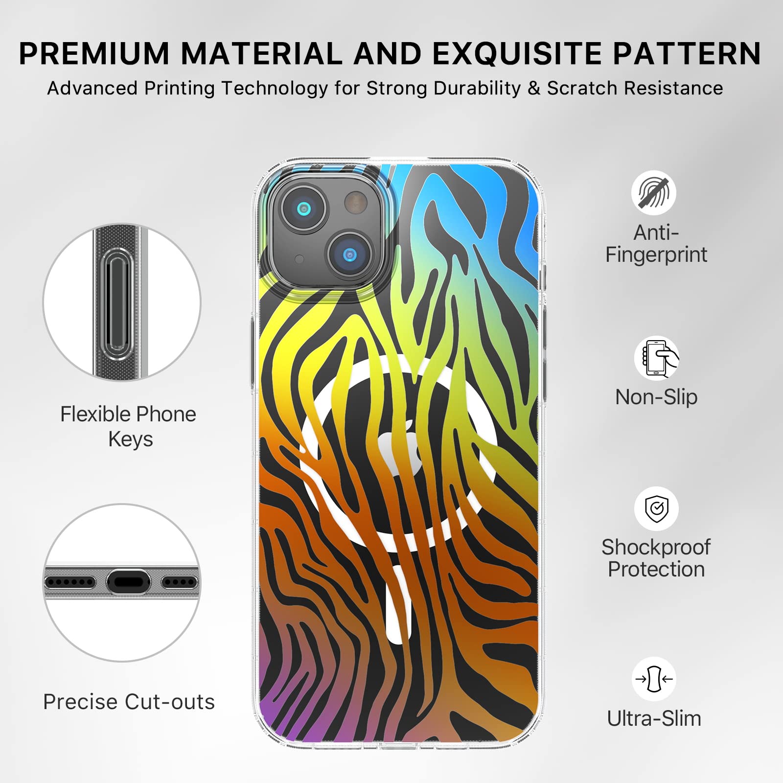 M MYBAT PRO Magnetic Clear Phone Case for iPhone 14 Plus 6.7 inch MagSafe Compatible TPU Shockproof Zebra