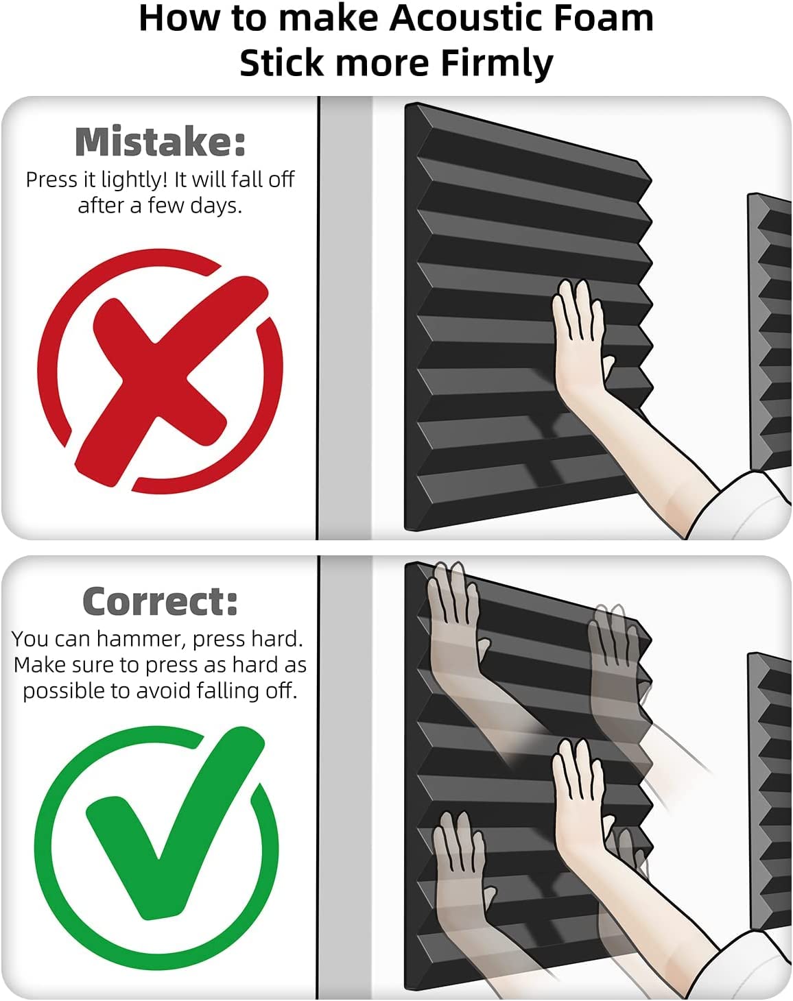 Leiyer Upgrade 52 Pack Sound Proof Foam Panels With Self Adhesive, 1'' X 12'' X 12'' Quick Recovery Acoustic Panels, Acoustic Fo