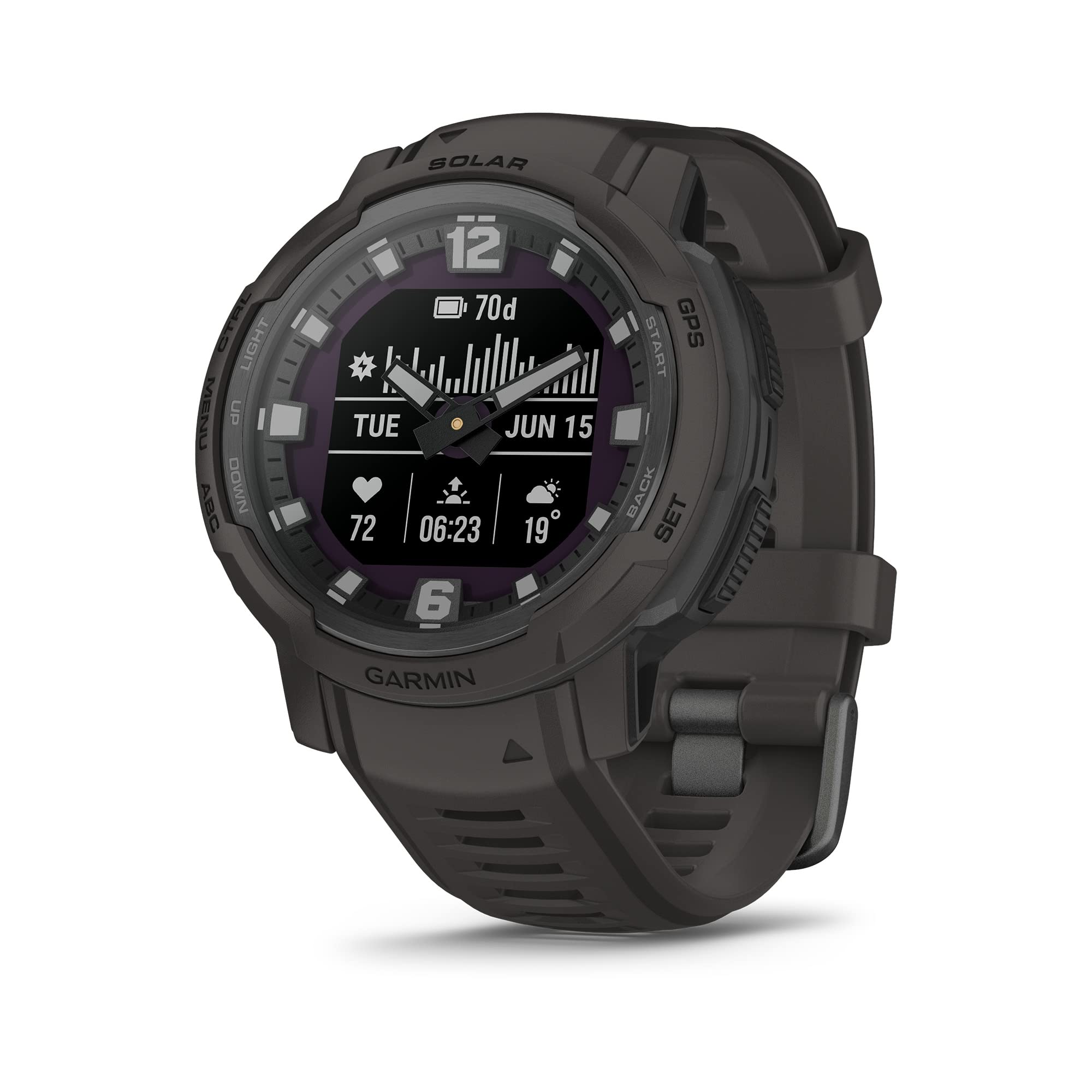 Garmin Instinct Crossover Solar, Rugged Hybrid Smartwatch with Solar Charging Capabilities, Analog Hands and Digital Display, Gr
