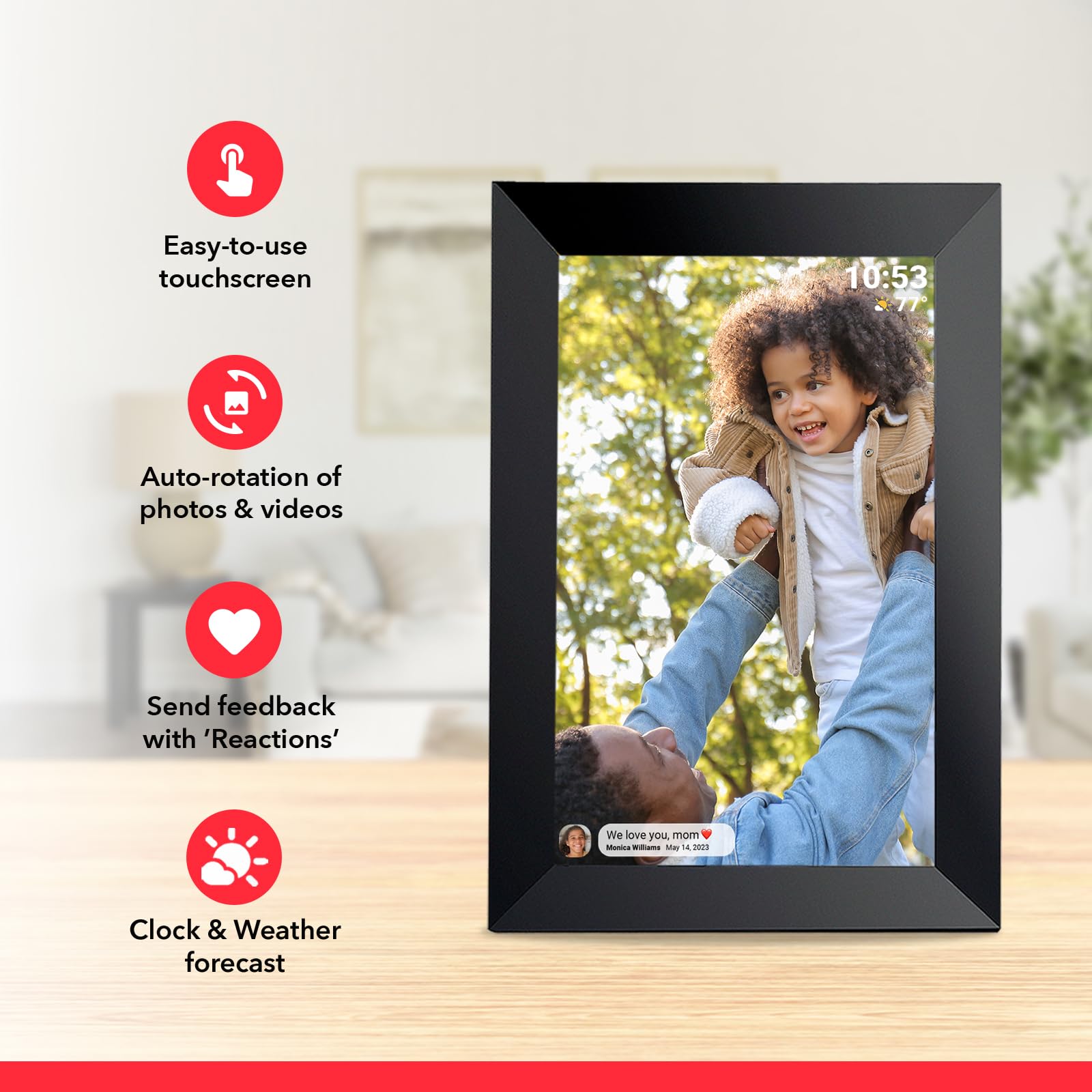 Frameo 10.1 Inch Smart Wifi Digital Photo Frame 1280X800 Ips Lcd Touch Screen, Auto Rotate Portrait And Landscape, Built In 16Gb
