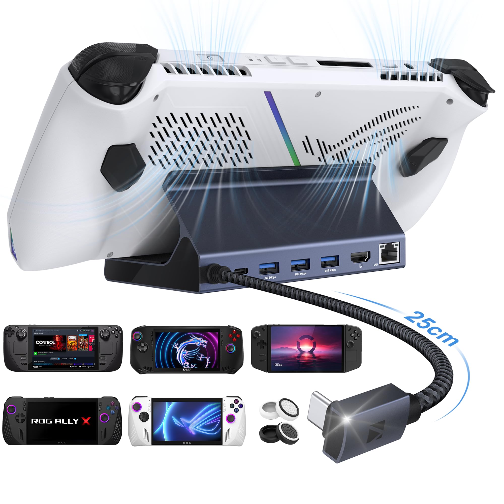 Ivanky 8 In 1 Docking Station For Asus Rog Ally X/Valve Steam Deck Oled/Lenovo Legion Go/Msi Claw, Rog Alloy/Stream Deck Dock Hu