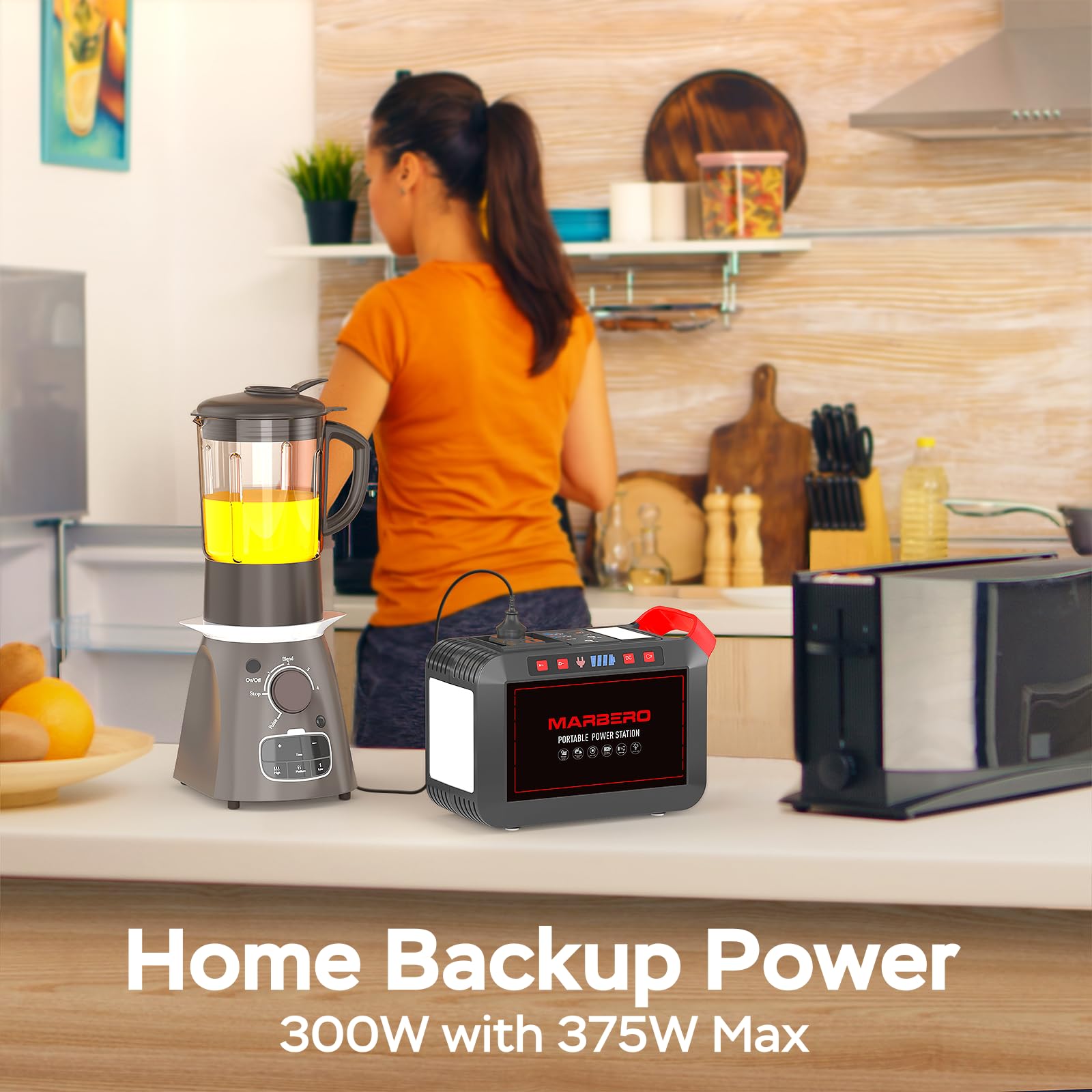 Portable Power Station 300W Marbero 237Wh Camping Solar Generator Backup Lithium Battery With Pure Sine Wave 110V Ac Outlet, Usb