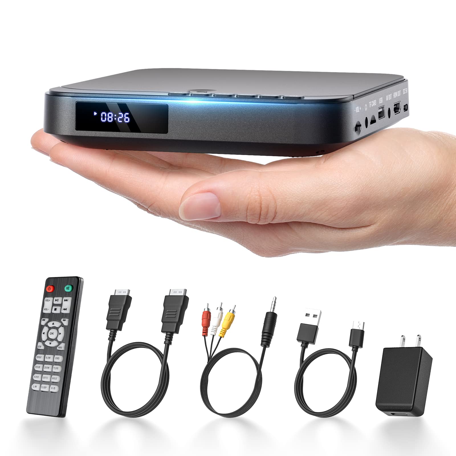 Desobry Mini Dvd Player   1080P Hd Compact Player For Tvs With Hdmi, All Region Free, Cd/Dvd, Usb/Tf Card, Remote Control, Pal/N