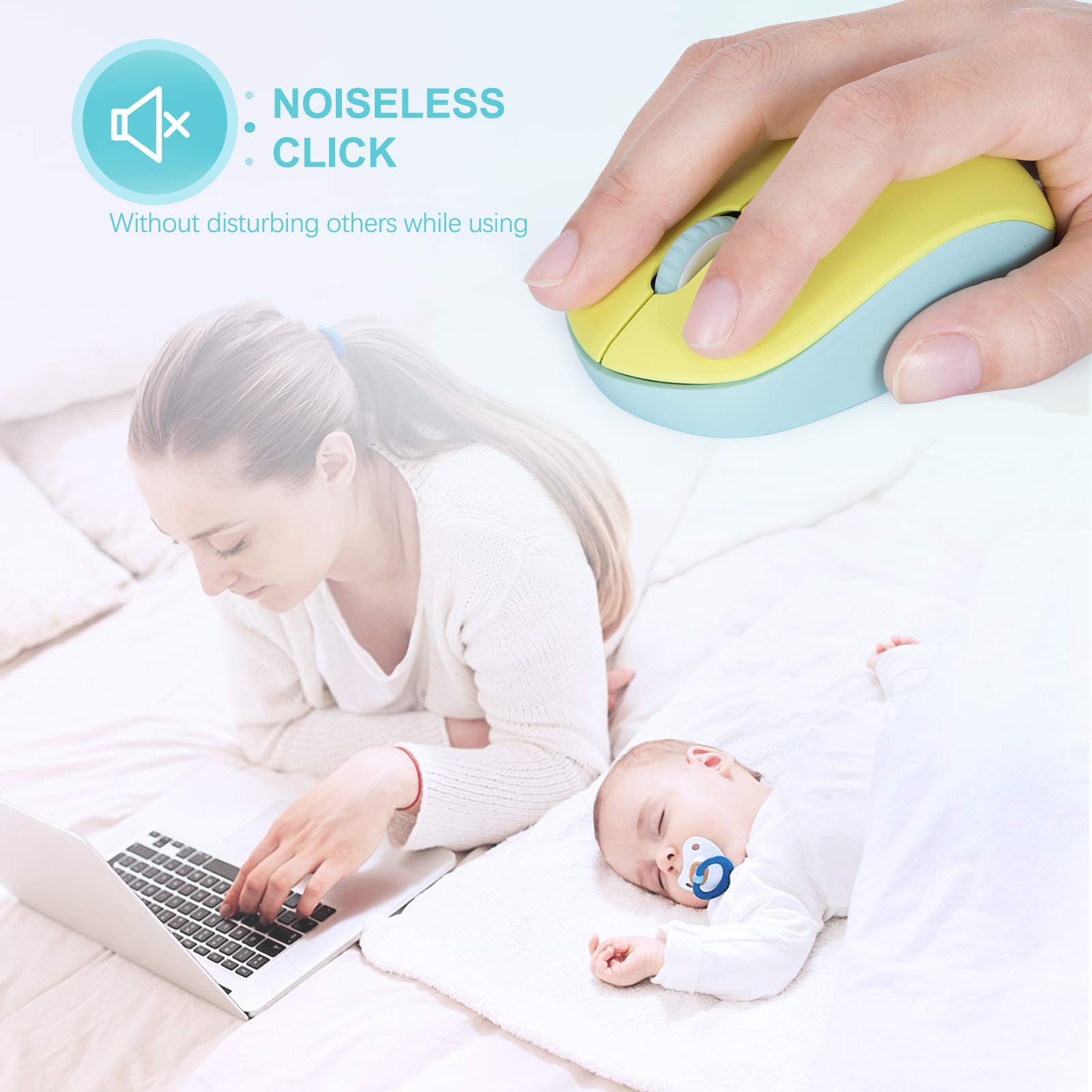 Seenda Wireless Mouse, 2.4G Noiseless Mouse With Usb Receiver Portable Computer Mice For Pc, Tablet, Laptop, Notebook   Yellow &